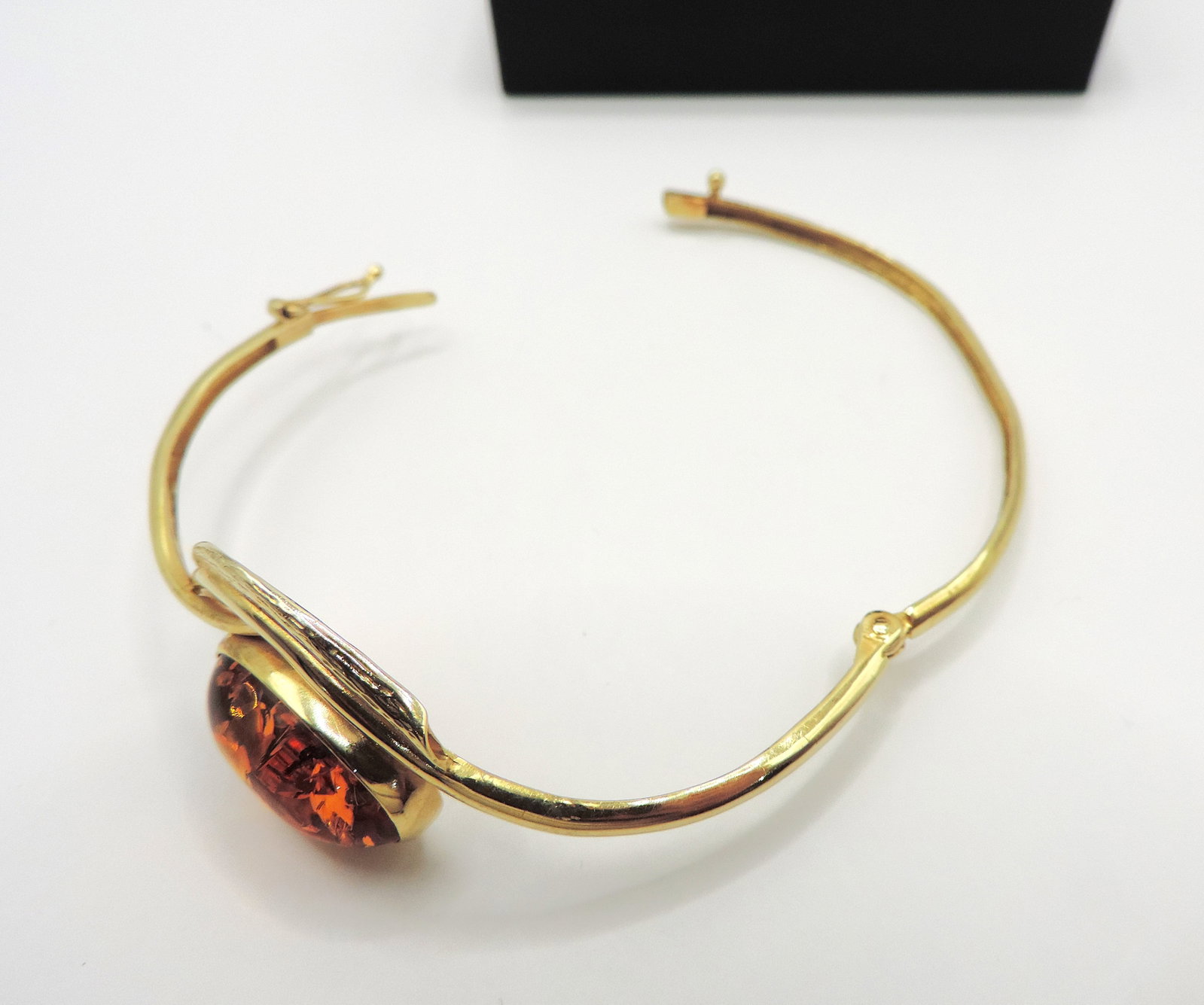 Artisan 14k Gold Cabochon Baltic Amber Bangle Gdansk Poland c.1996 - 4