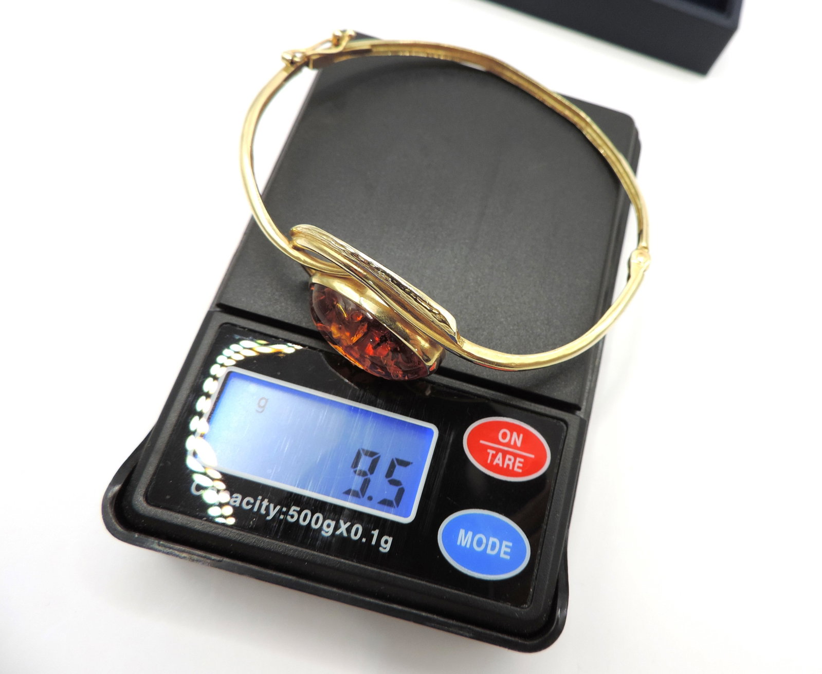 Artisan 14k Gold Cabochon Baltic Amber Bangle Gdansk Poland c.1996 - 6