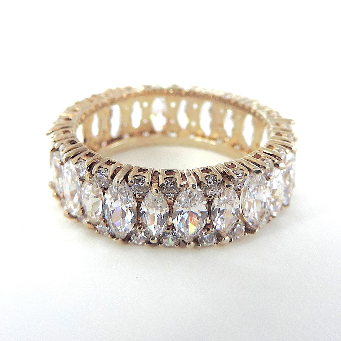 925 Silver 13.16 Carat Marquise Lab-Created Diamond Eternity Ring 'New' - 2