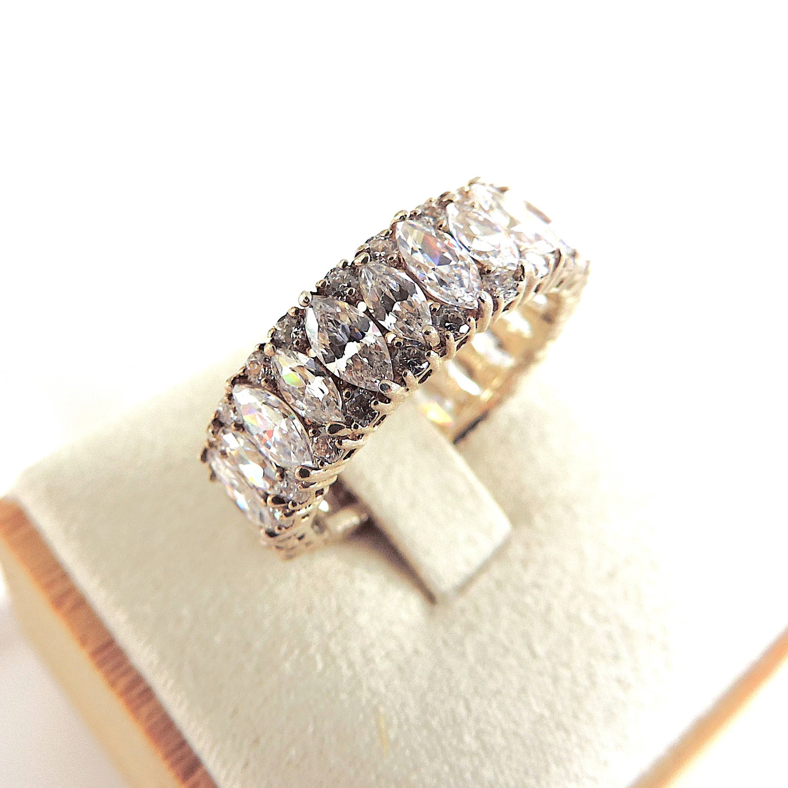 925 Silver 13.16 Carat Marquise Lab-Created Diamond Eternity Ring 'New' - 3
