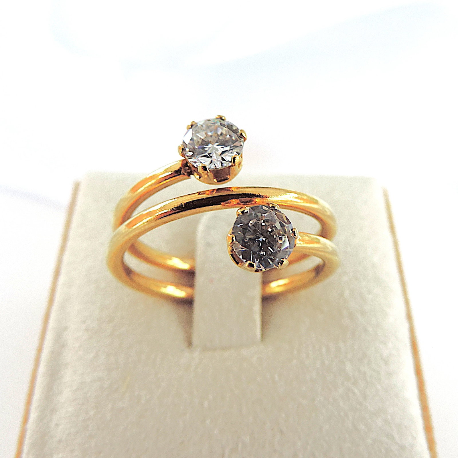 14k Godl On Silver CZ Gemstone Ring - 2