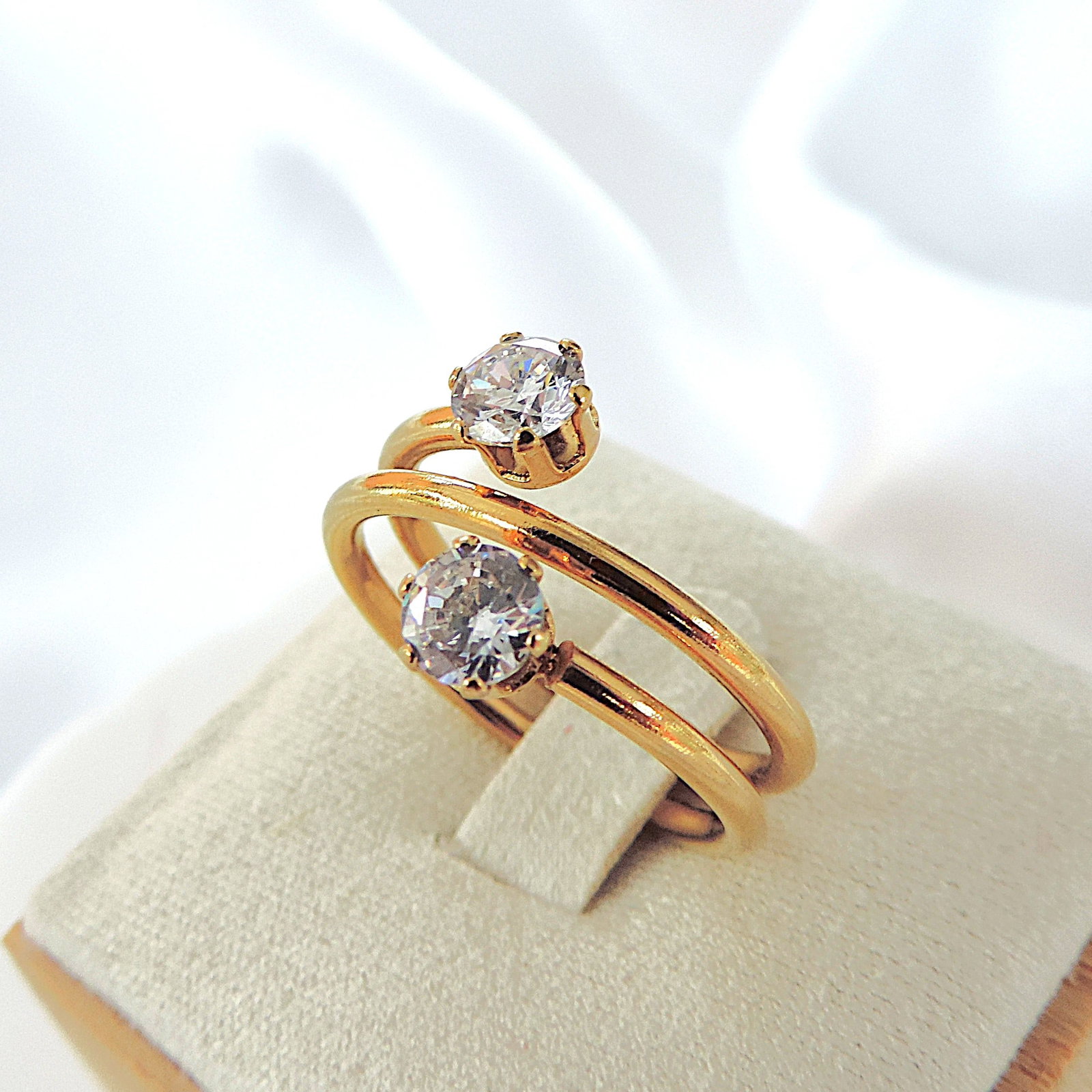 14k Godl On Silver CZ Gemstone Ring - 3