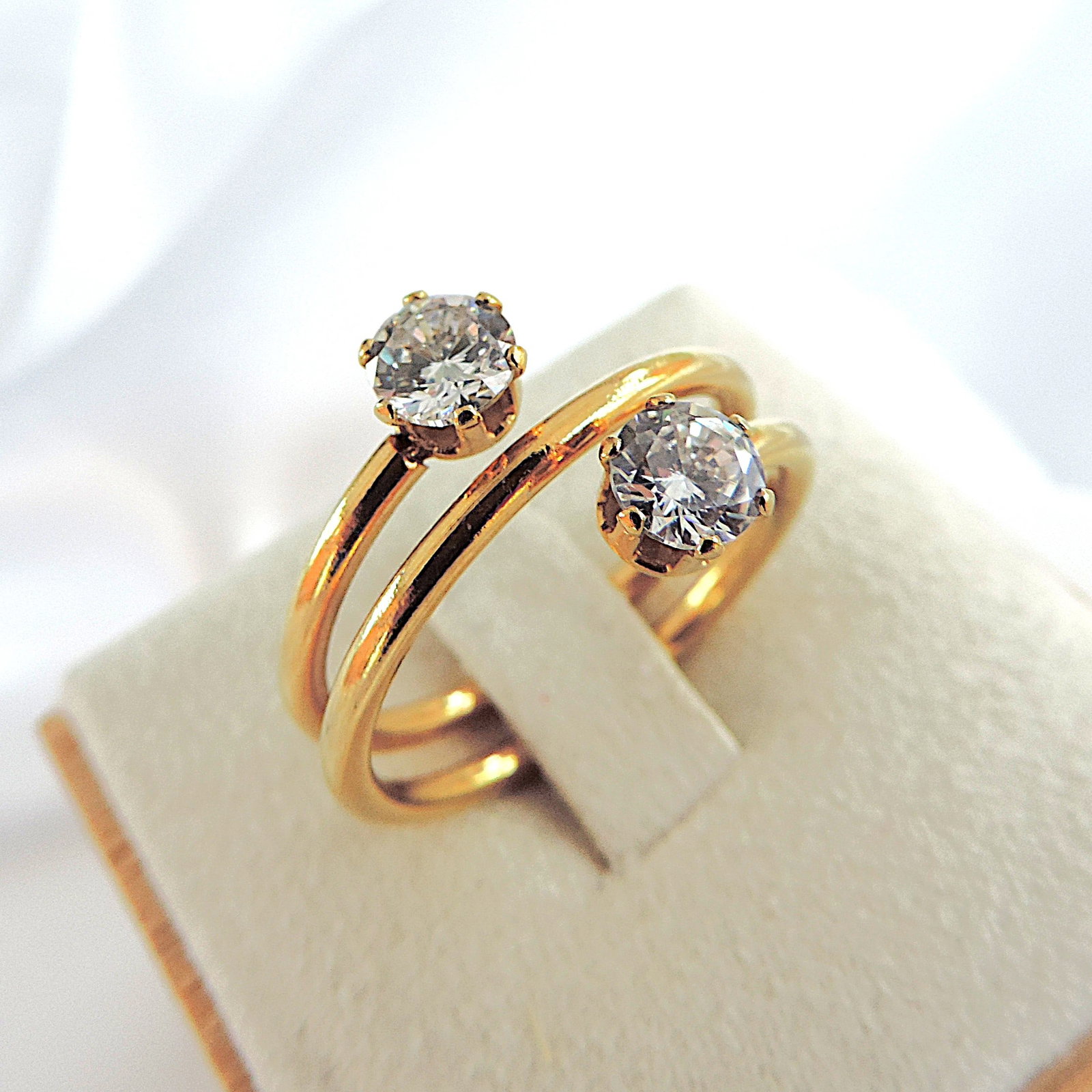 14k Godl On Silver CZ Gemstone Ring - 4