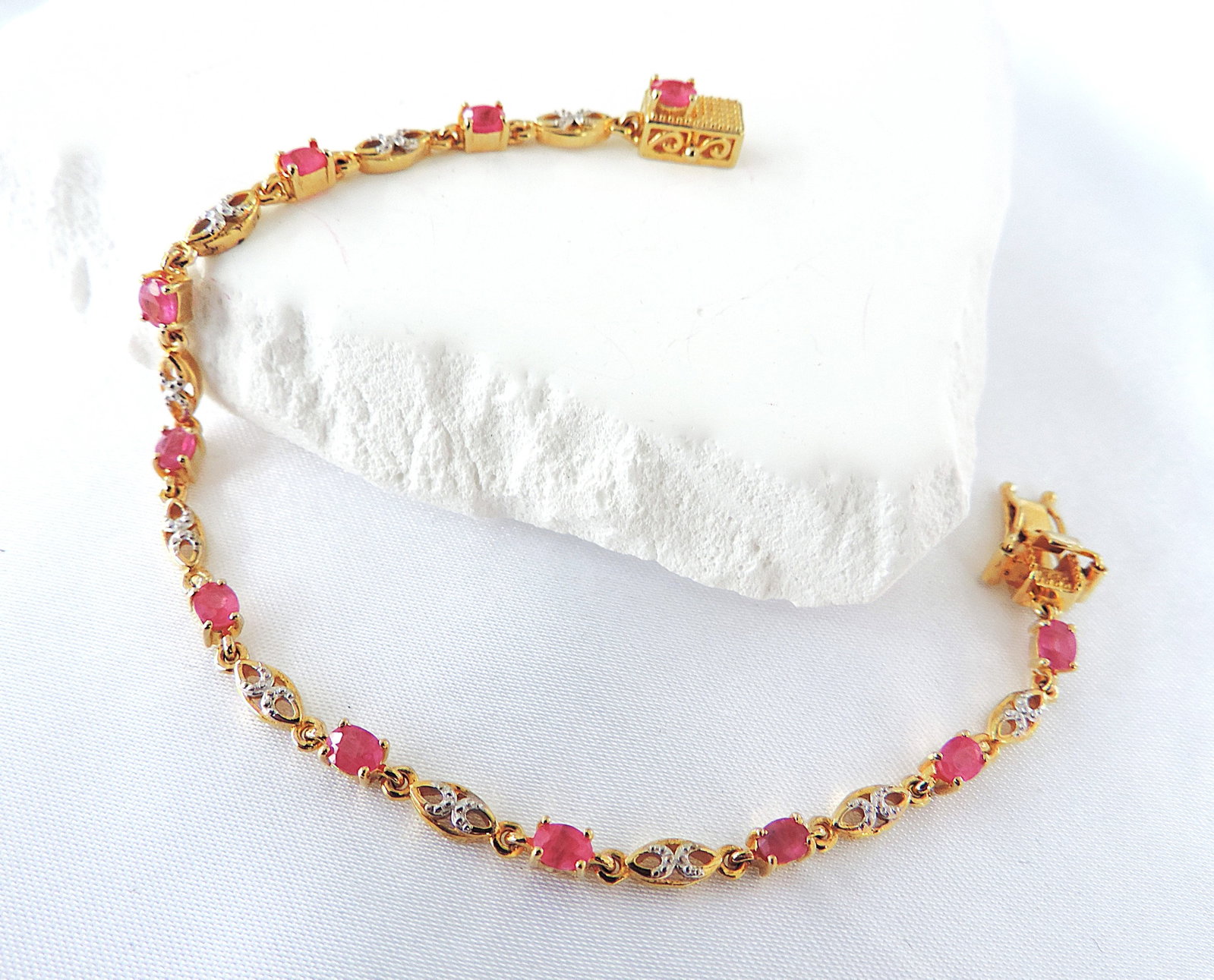 18k Gold 925 Silver 3.85 Carat Ruby Bracelet 'New' - 4
