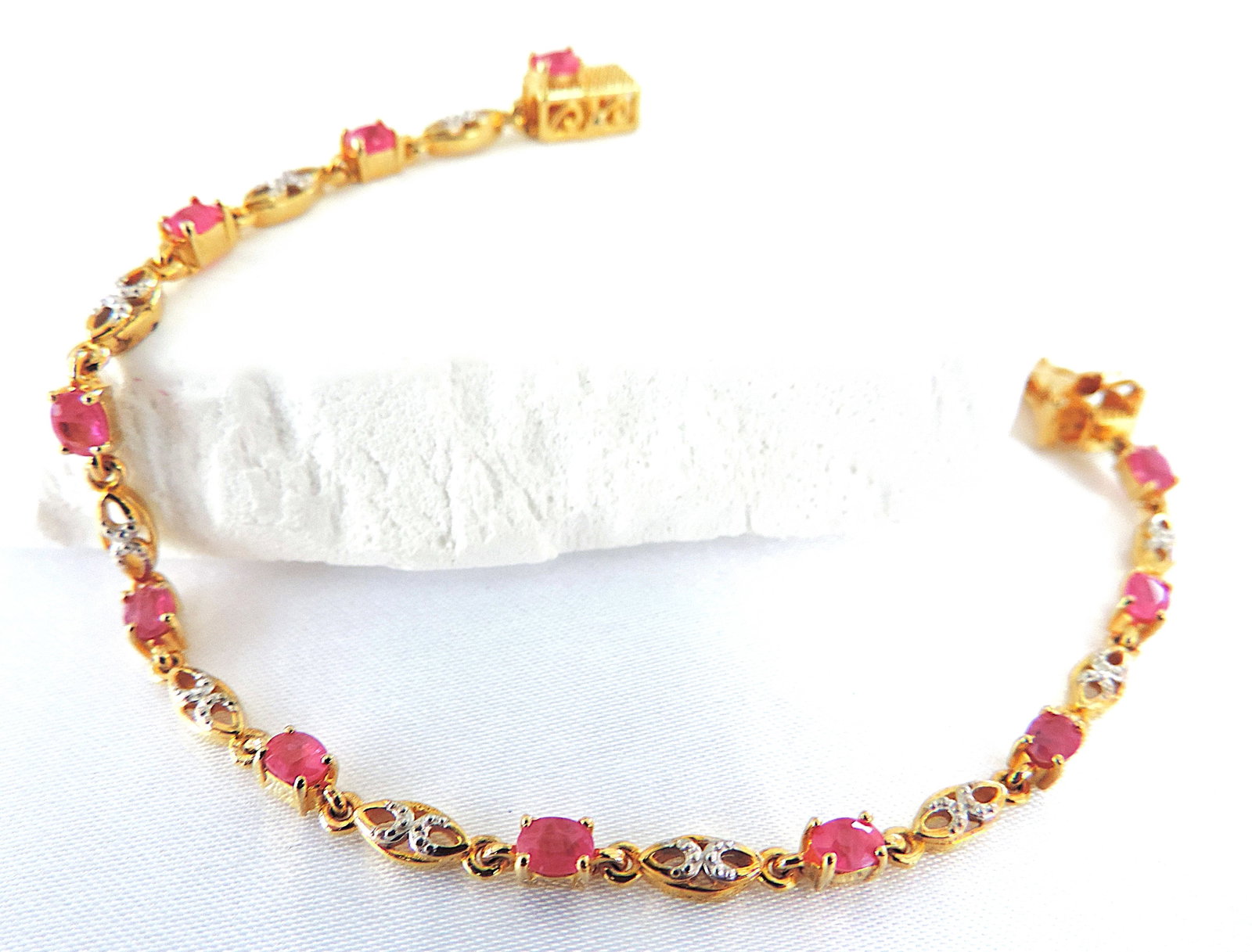 18k Gold 925 Silver 3.85 Carat Ruby Bracelet 'New' - 5