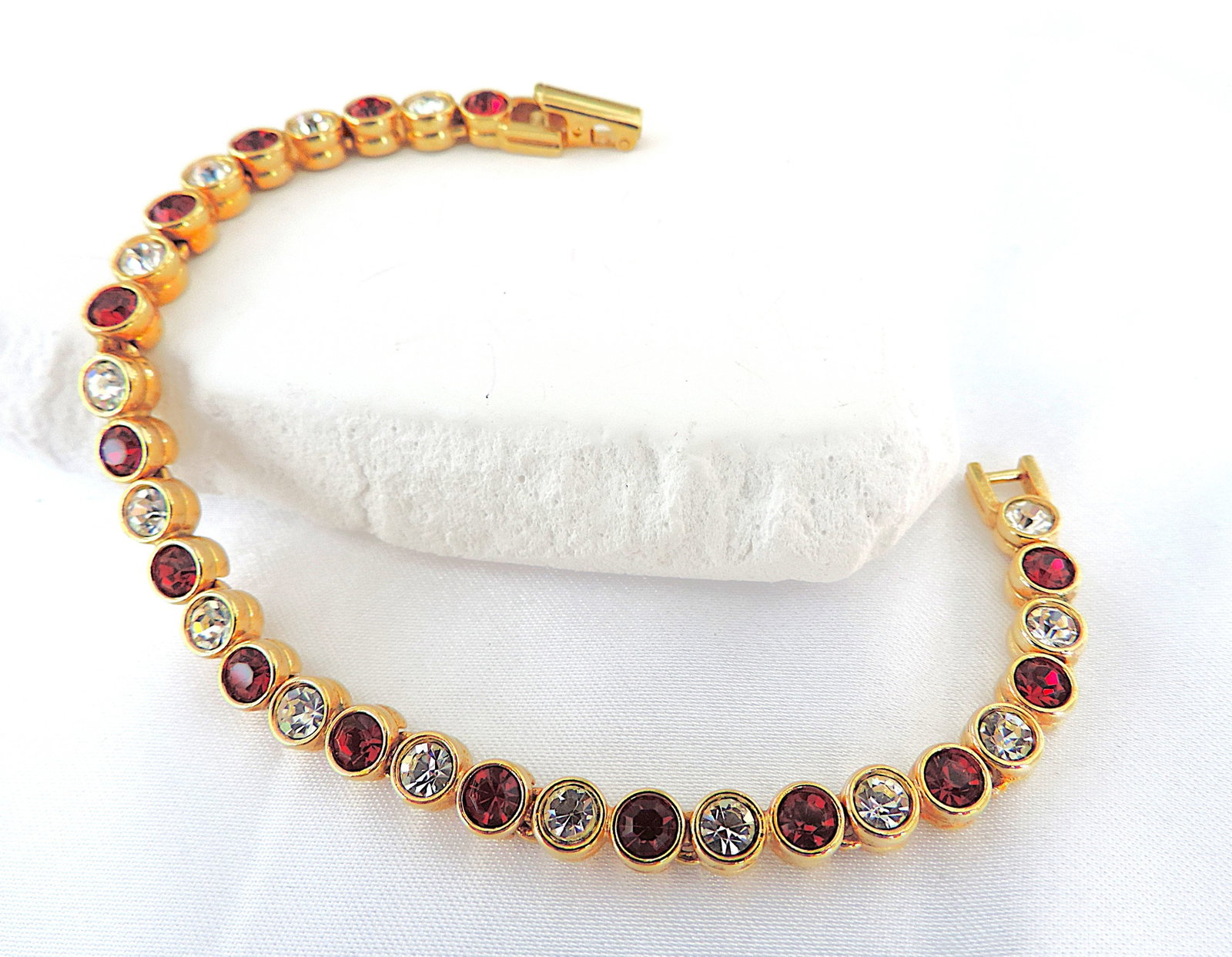 Vintage Gold Plated Austrian Crystal Tennis Bracelet Circa 1980's - 2
