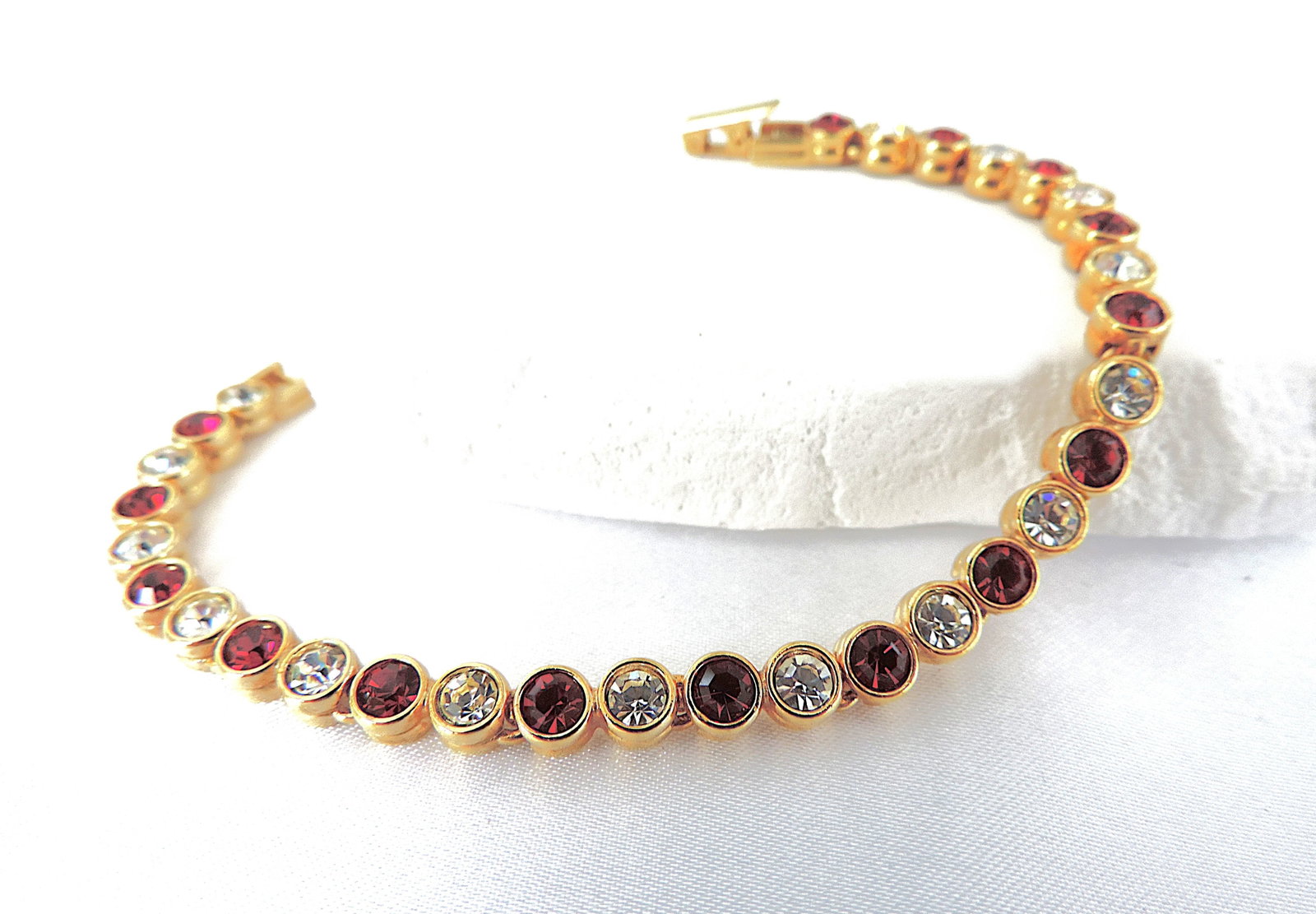 Vintage Gold Plated Austrian Crystal Tennis Bracelet Circa 1980's - 3