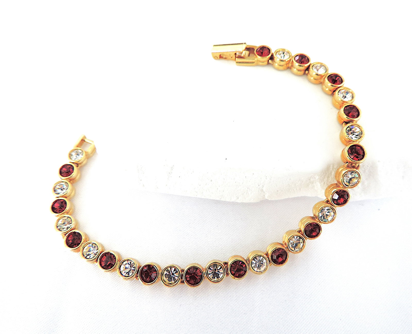 Vintage Gold Plated Austrian Crystal Tennis Bracelet Circa 1980's - 4