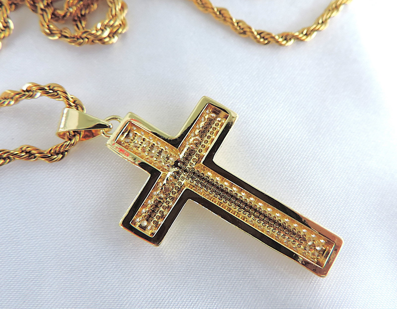 Aethon Gold Plated White Zircon Gemstone Cross On 22 inch Rope Chain - 2