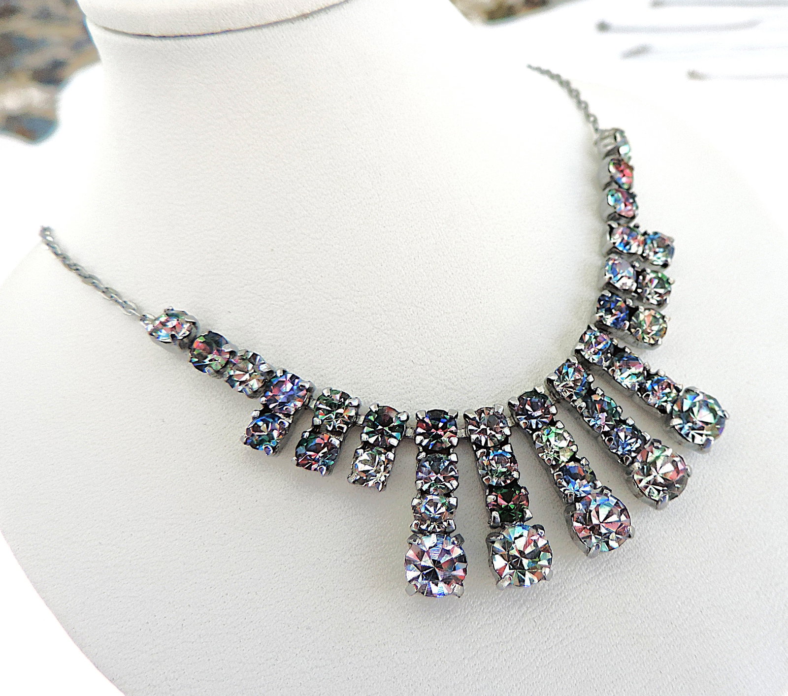 Vintage Art Deco Iris Crystal Necklace Circa 1930's - 3