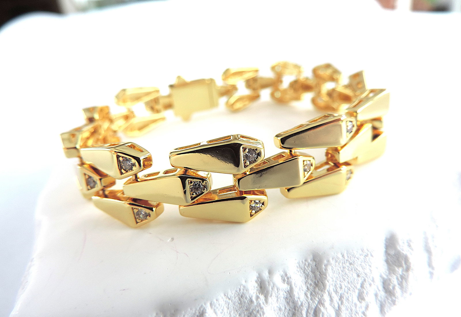 Aethon Gold Tone Zircon Gemstone 14mm Men's Bracelet 'New' - 2