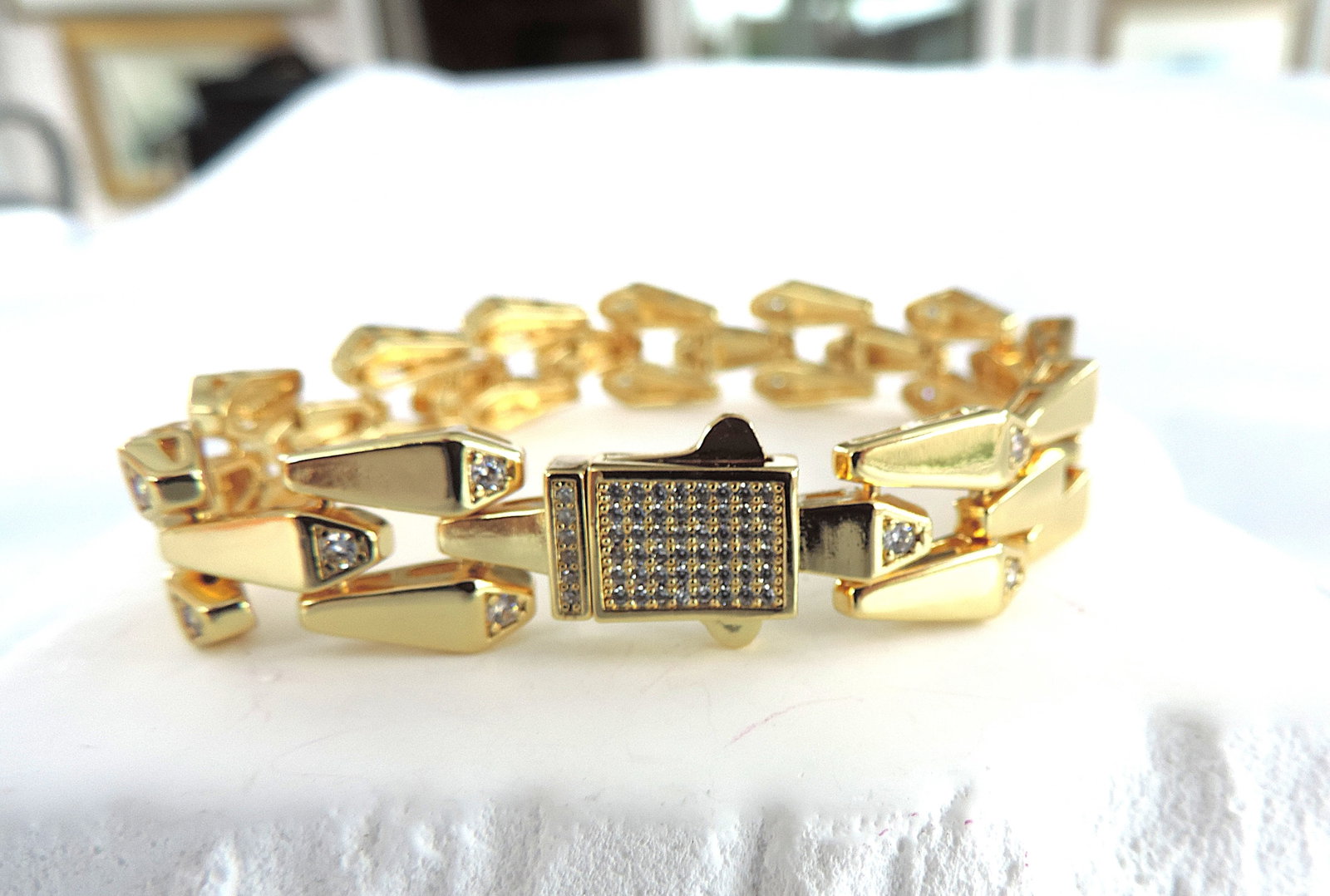 Aethon Gold Tone Zircon Gemstone 14mm Men's Bracelet 'New' - 3