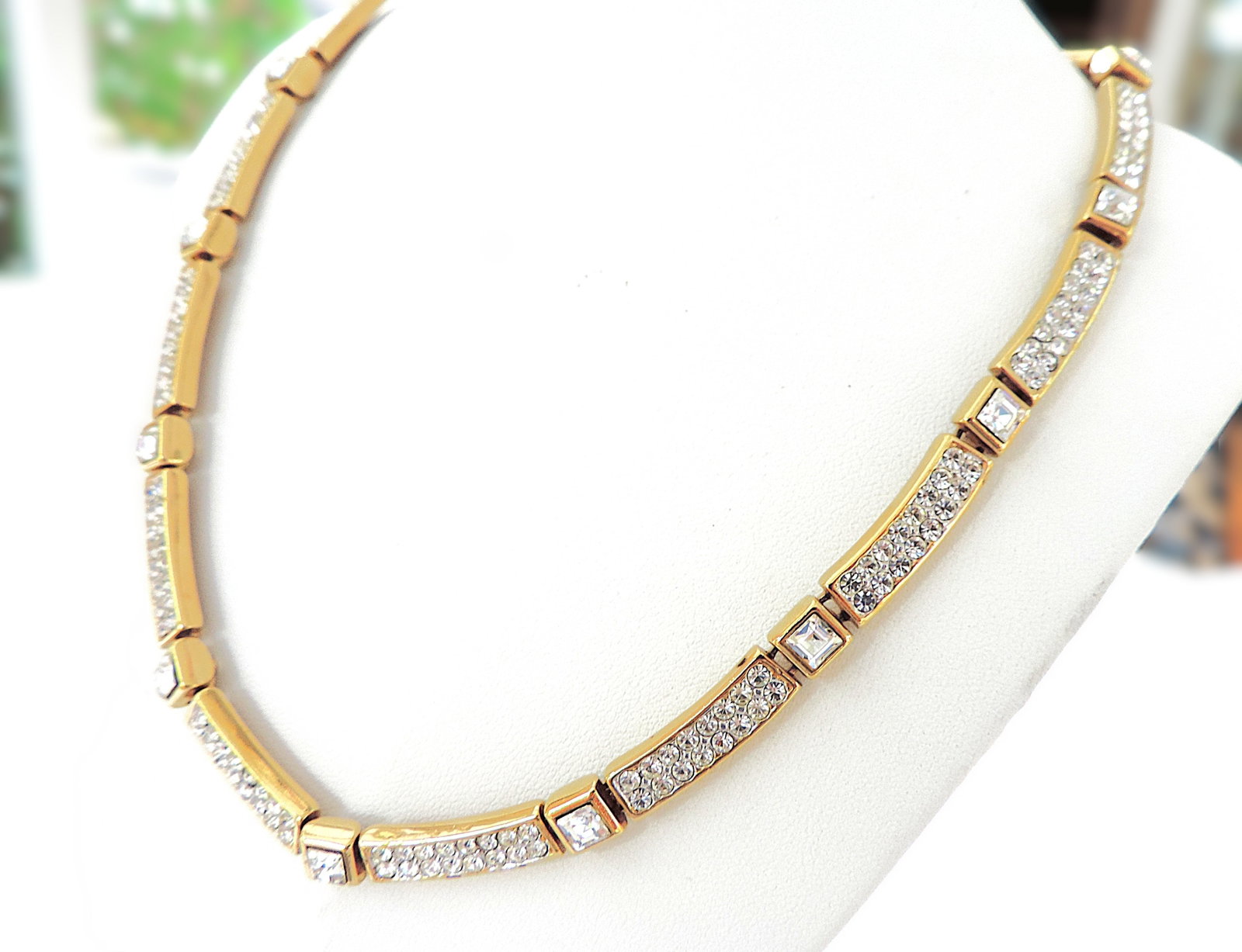 Vintage Attwood & Sawyer Classic Art Deco White Crystal Necklace c.1980's - 2