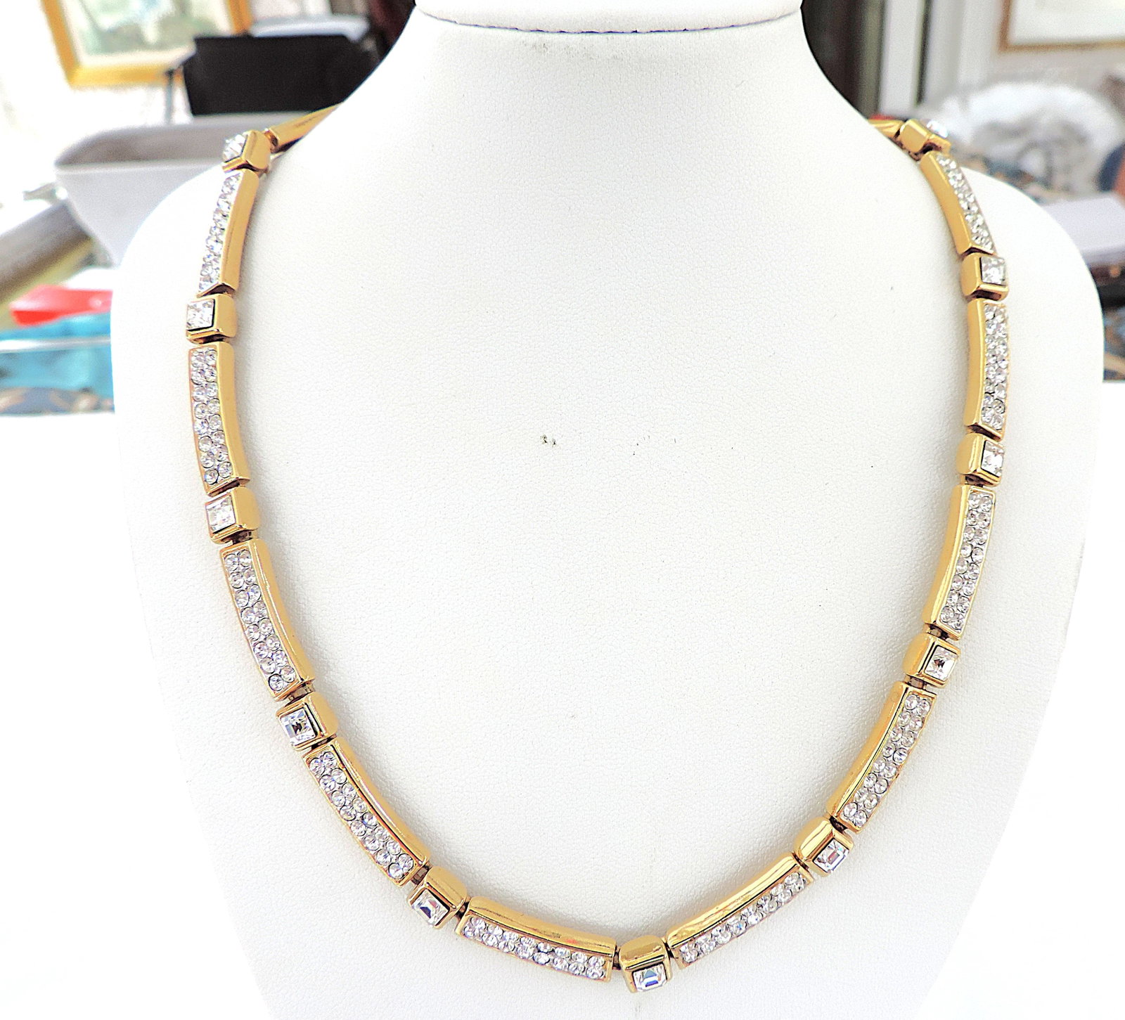 Vintage Attwood & Sawyer Classic Art Deco White Crystal Necklace c.1980's - 3