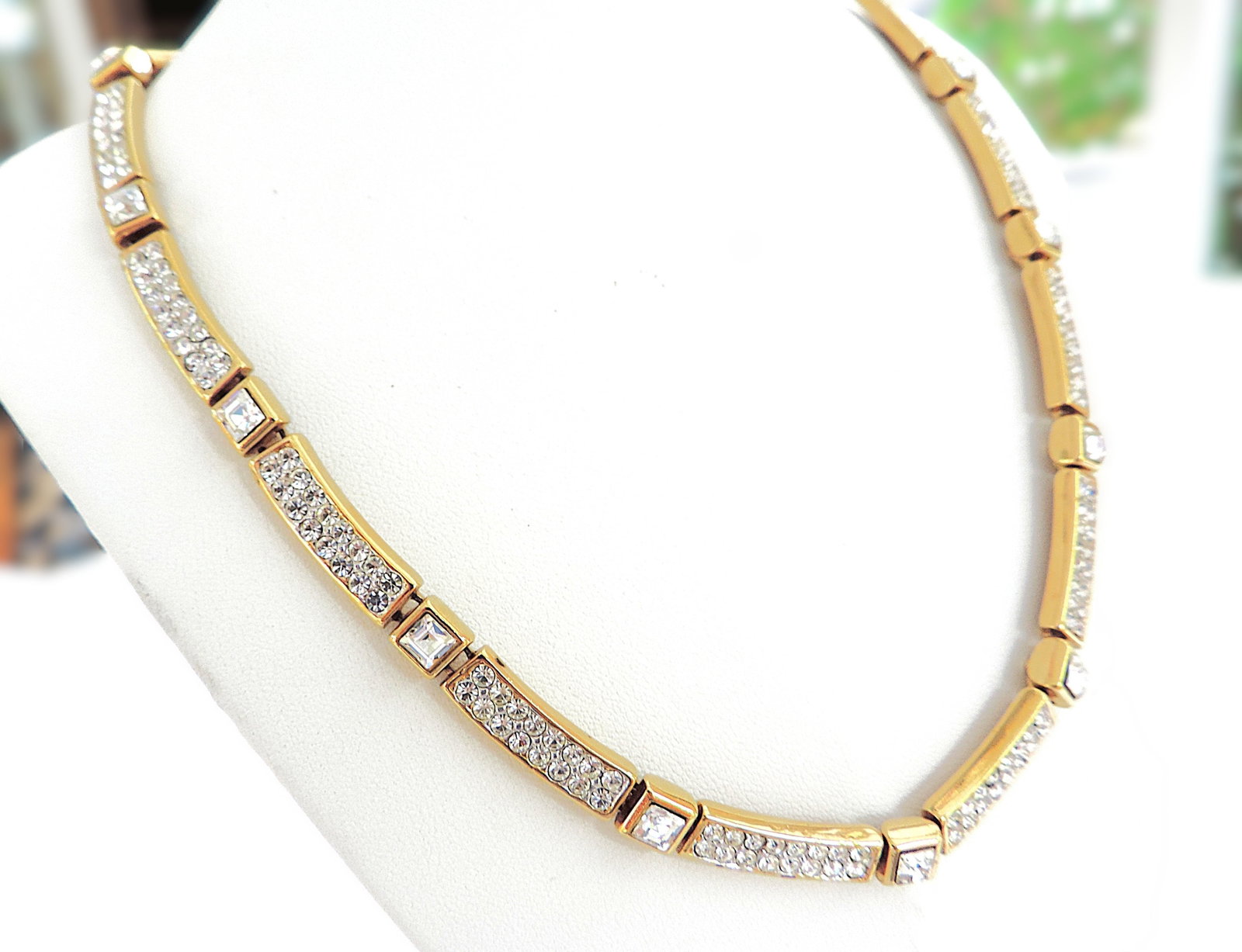 Vintage Attwood & Sawyer Classic Art Deco White Crystal Necklace c.1980's - 4