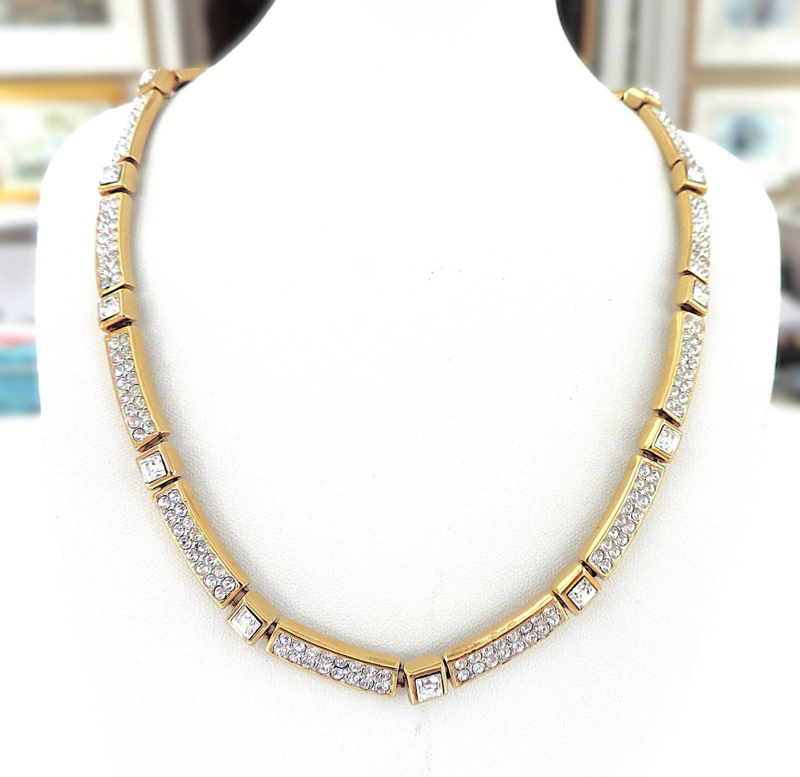 Vintage Attwood & Sawyer Classic Art Deco White Crystal Necklace c.1980's - 7