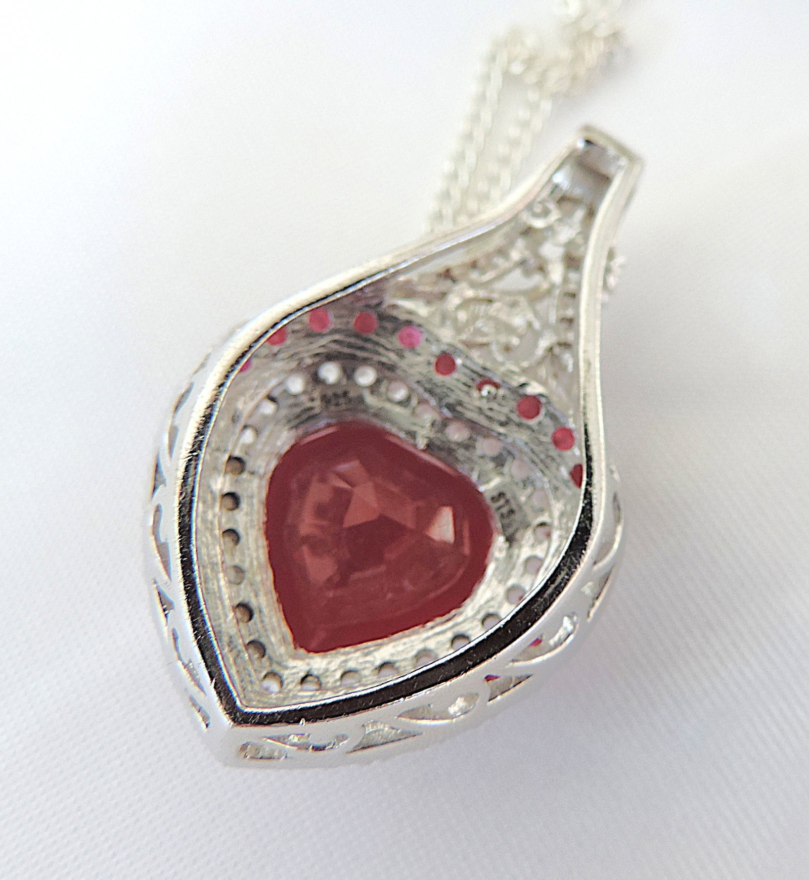 925 Silver 5.9 Carat Ruby Heart & White Topaz Gemstone Necklace 'New With Gift Box' - 6