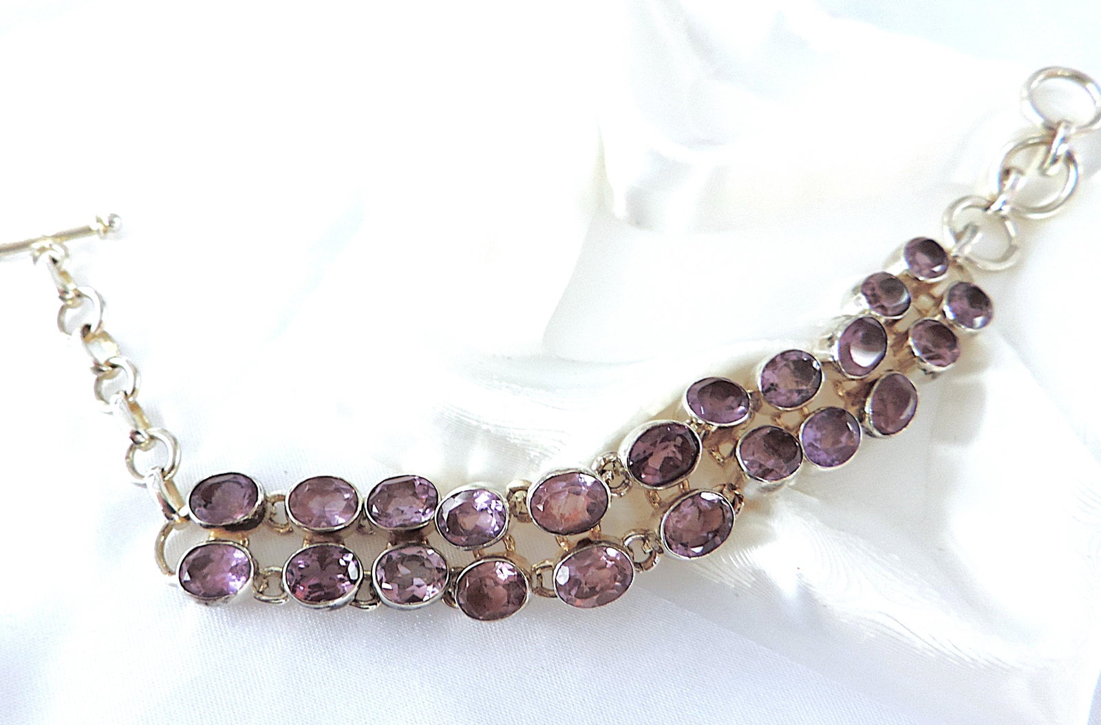 Vintage Artisan 925 Silver 22.5 Carat Amethyst Gemstone Bracelet - 2