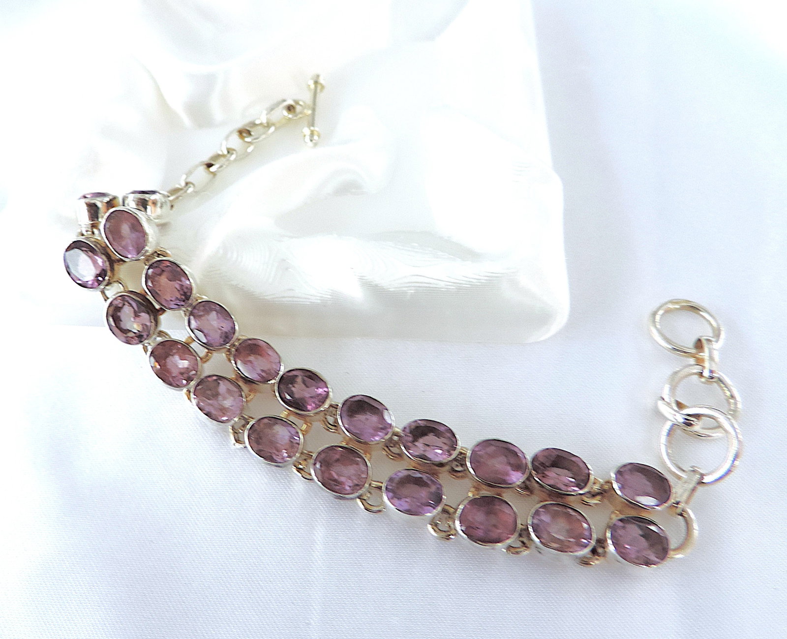 Vintage Artisan 925 Silver 22.5 Carat Amethyst Gemstone Bracelet - 4