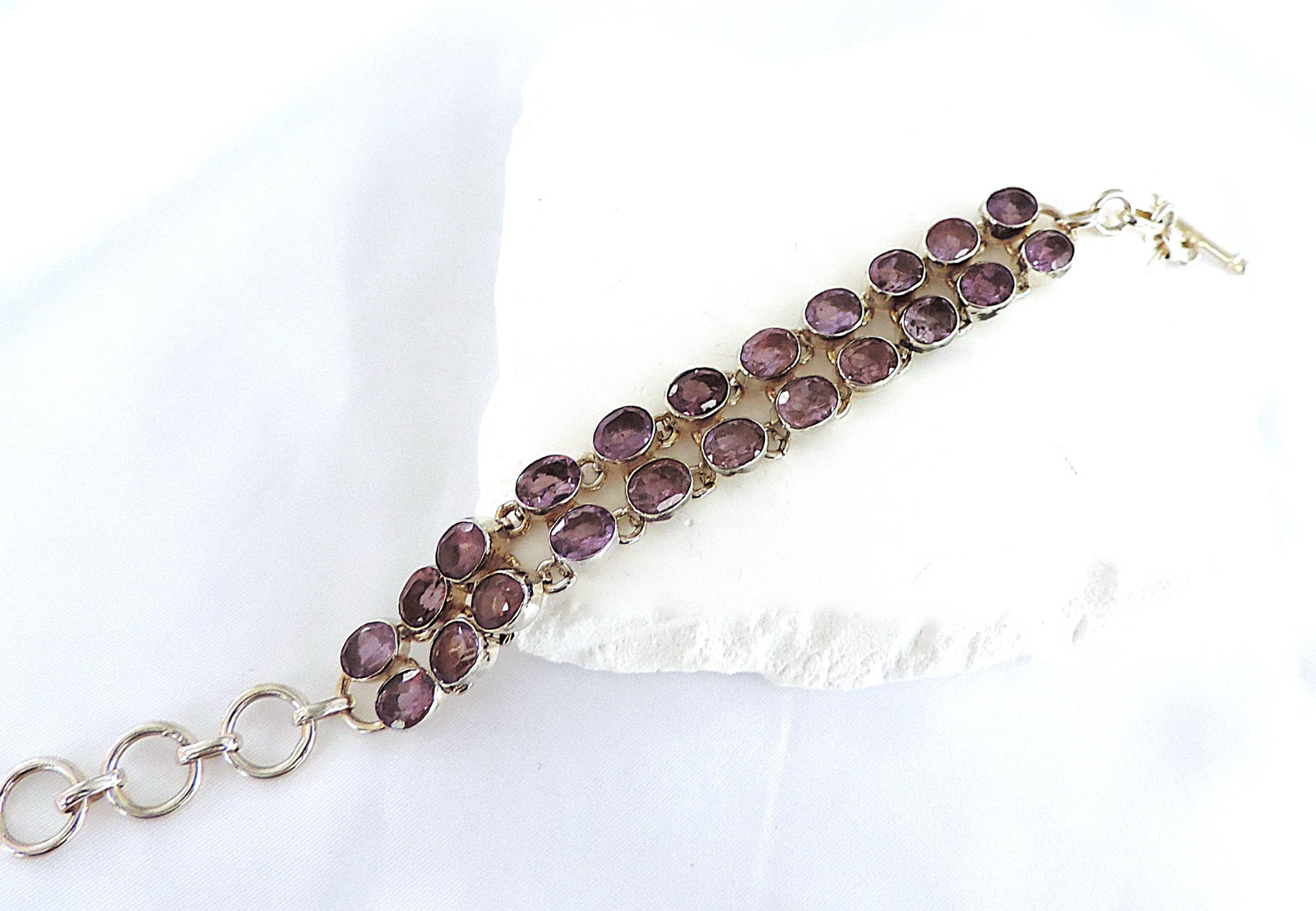 Vintage Artisan 925 Silver 22.5 Carat Amethyst Gemstone Bracelet - 5