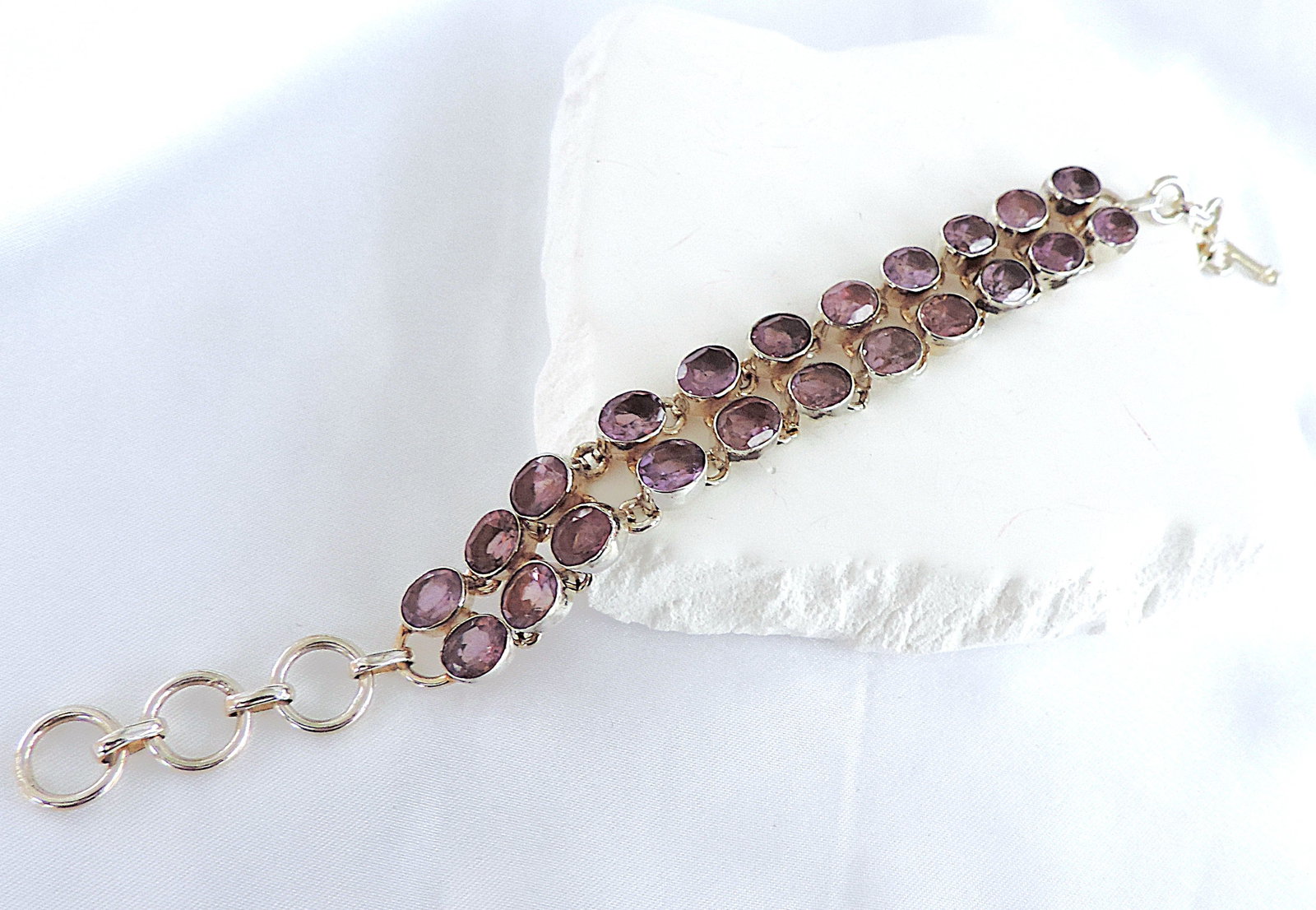 Vintage Artisan 925 Silver 22.5 Carat Amethyst Gemstone Bracelet - 6