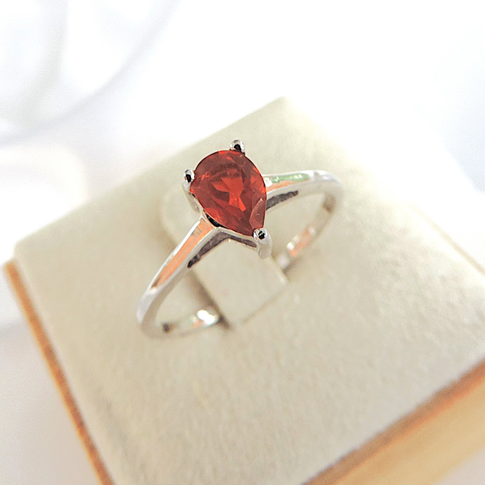 925 Silver Orange AAA Fire Opal Ring 'New' - 2