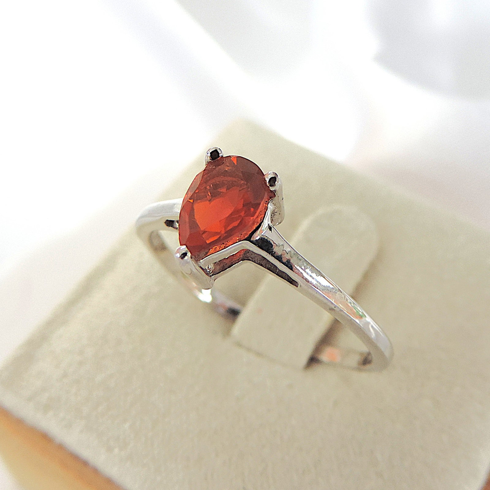 925 Silver Orange AAA Fire Opal Ring 'New' - 3