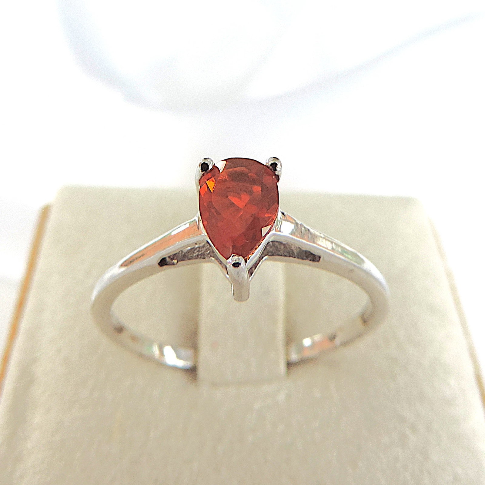925 Silver Orange AAA Fire Opal Ring 'New' - 4