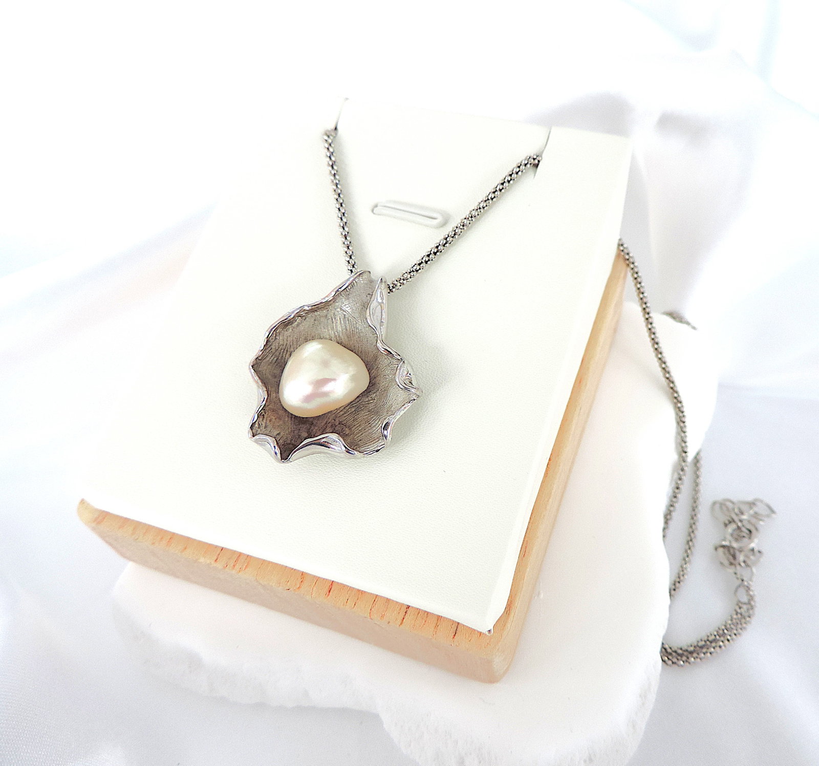 Vintage Artisan 925 Silver Organic Cultured Pearl Necklace - 3