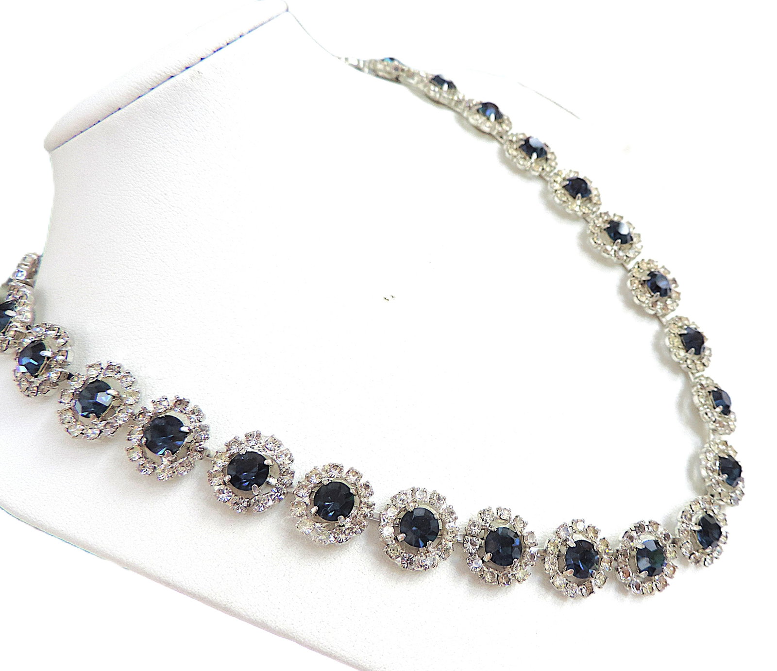 Vintage 1930's Sapphire Blue & White Rhinestone Crystal Necklace - 4