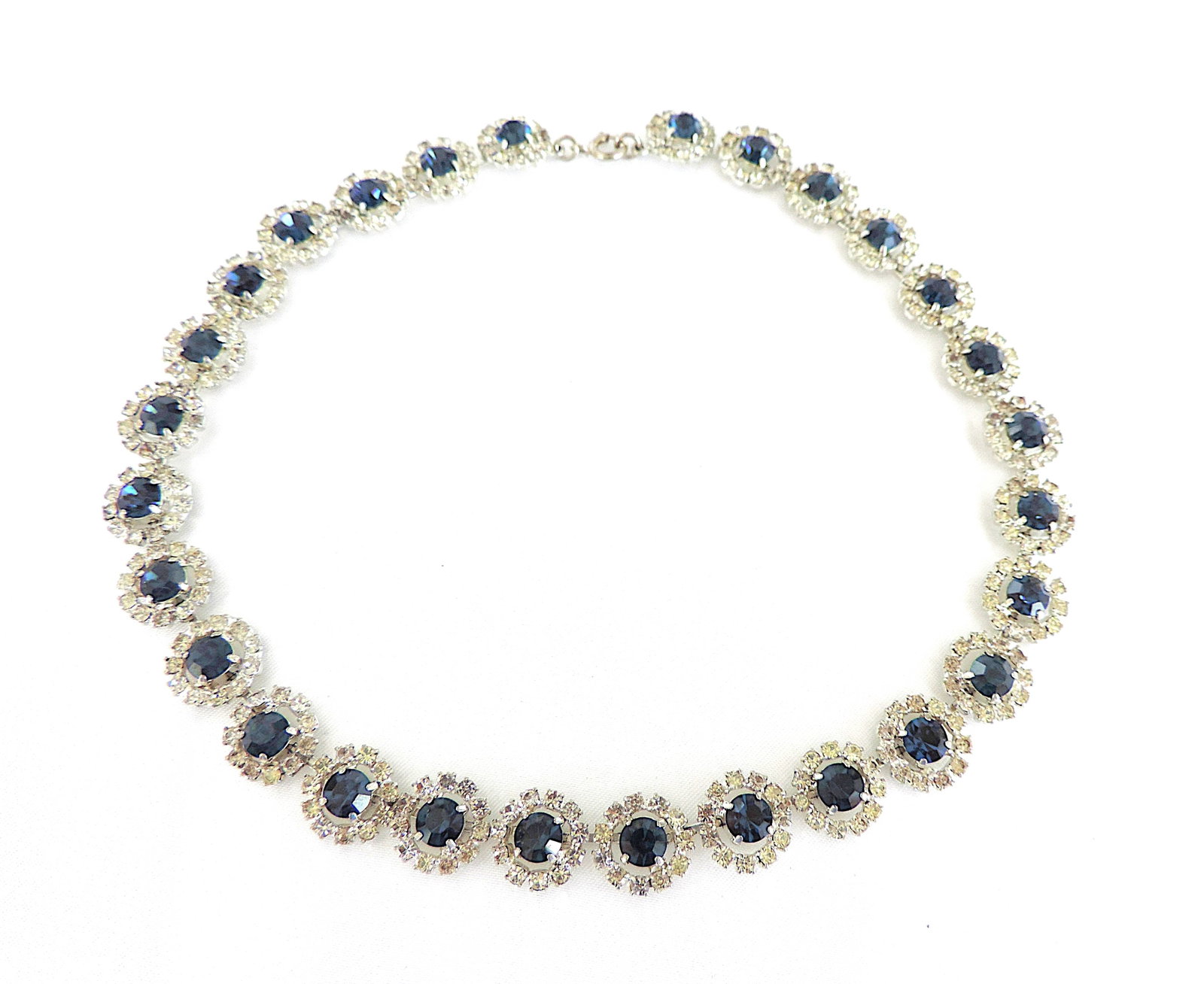 Vintage 1930's Sapphire Blue & White Rhinestone Crystal Necklace - 5