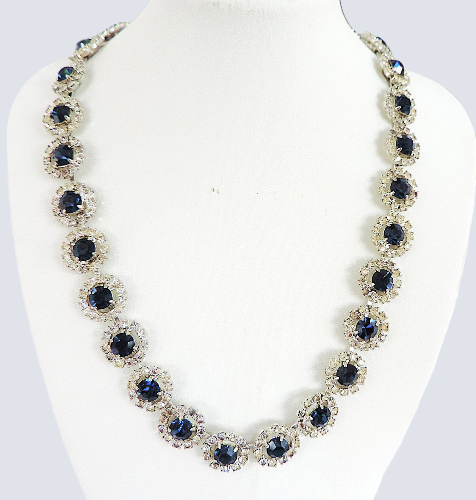 Vintage 1930's Sapphire Blue & White Rhinestone Crystal Necklace - 7