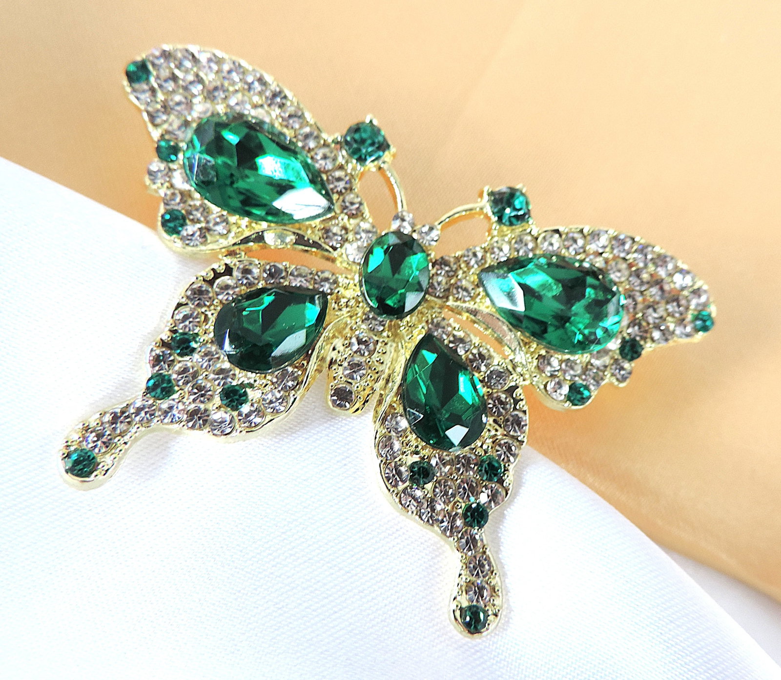 Green & WhIte Crystal Butterfly Brooch - 2