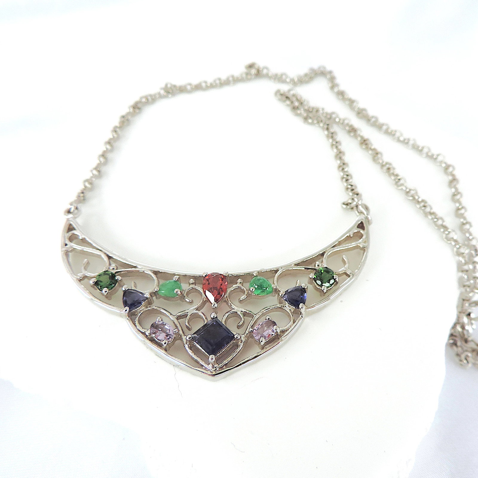 925 Silver Multi-Colour Gemstone Necklace 13 grams 'New' - 3