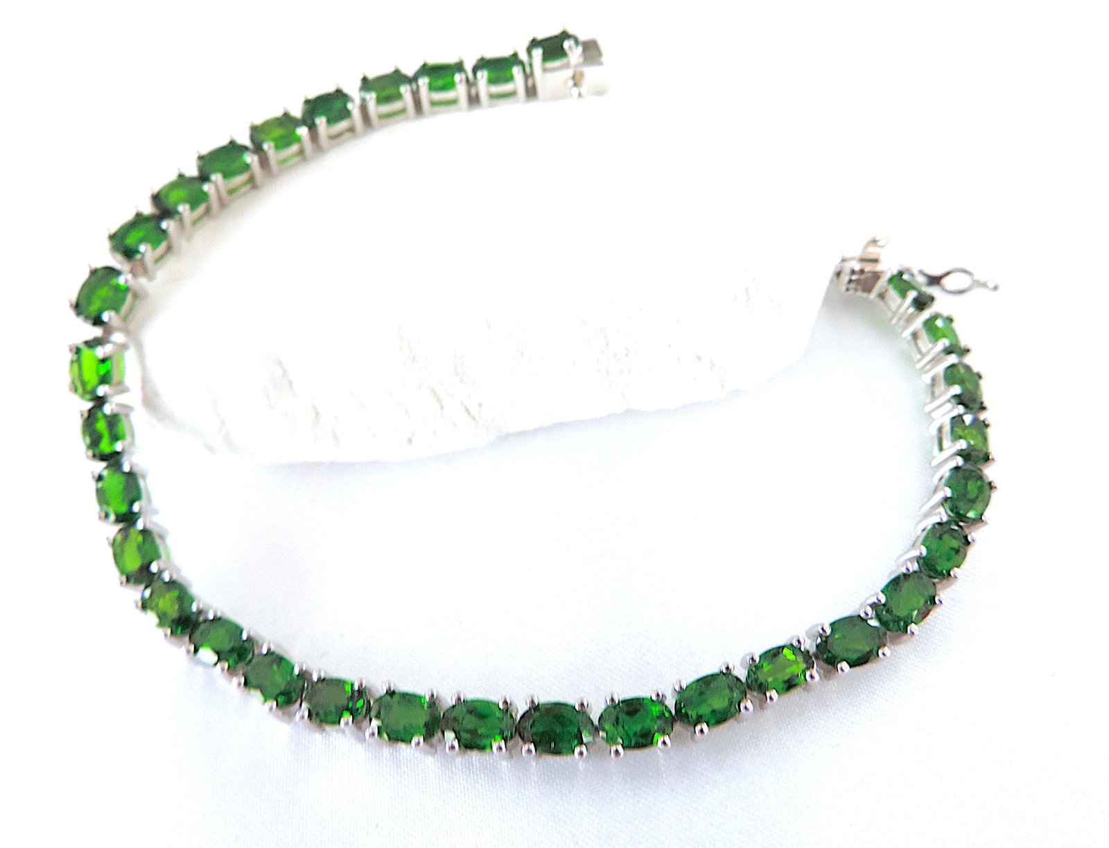 925 Silver 11.20 Carat Green Diopside Tennis Bracelet 'New' - 2