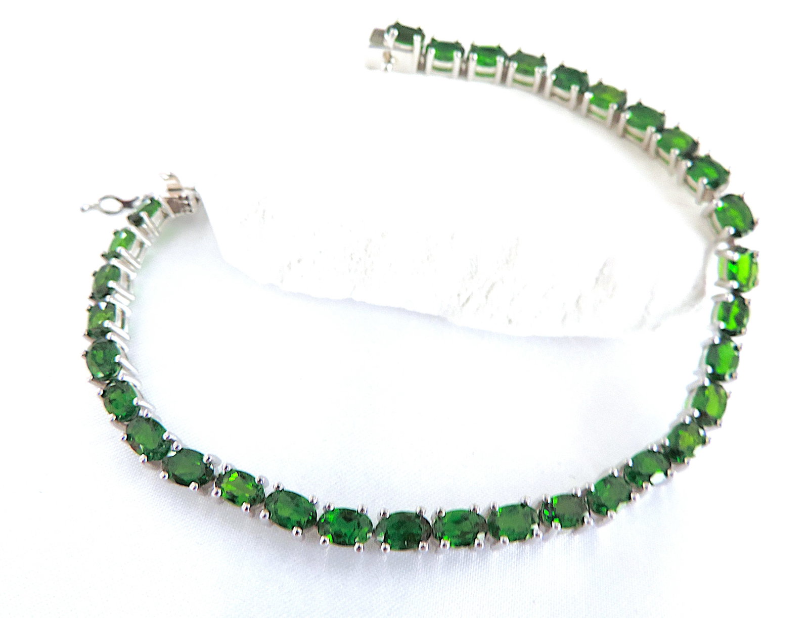 925 Silver 11.20 Carat Green Diopside Tennis Bracelet 'New' - 5