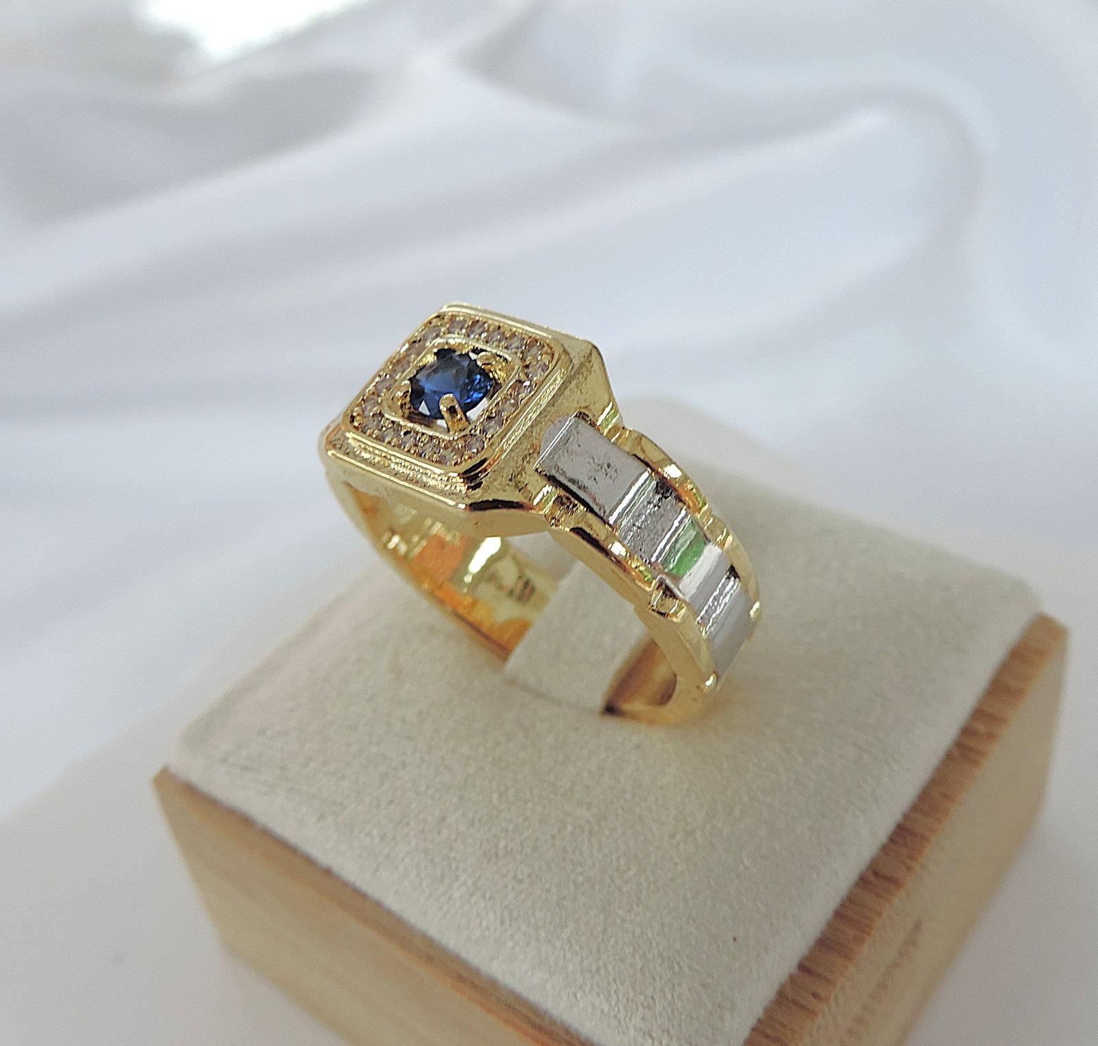 Men's Two Tone Stainless Steel Zircon Gemstone Ring - 2