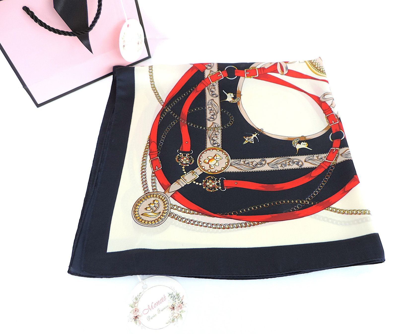 Moneté Paris 100% Silk Print Scarf 63x63 cm 'New' - 3