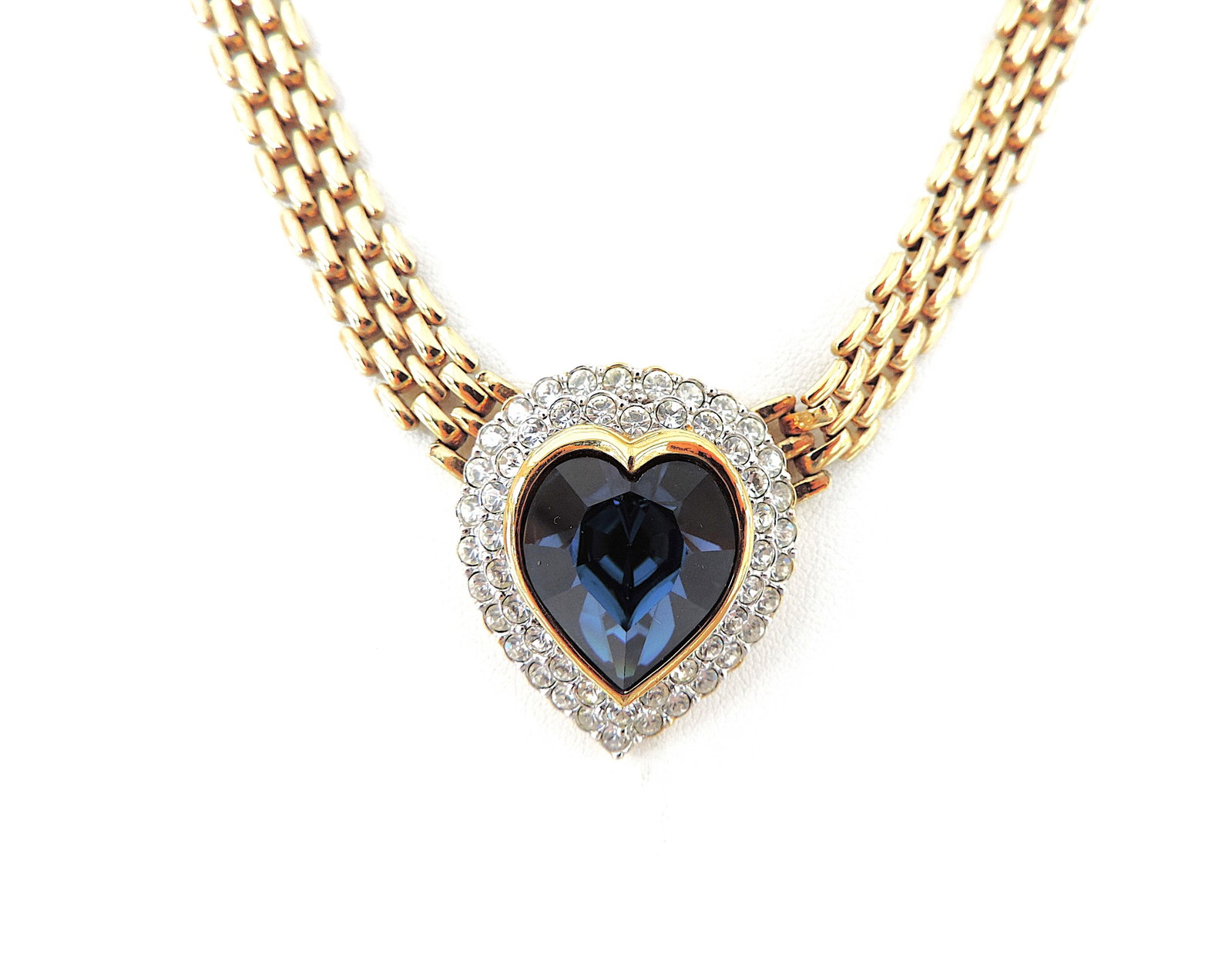 Vintage Attwood & Sawyer 22ct Gold Plated Sapphire Blue Heart Necklace & Earrings c.1980's - 3