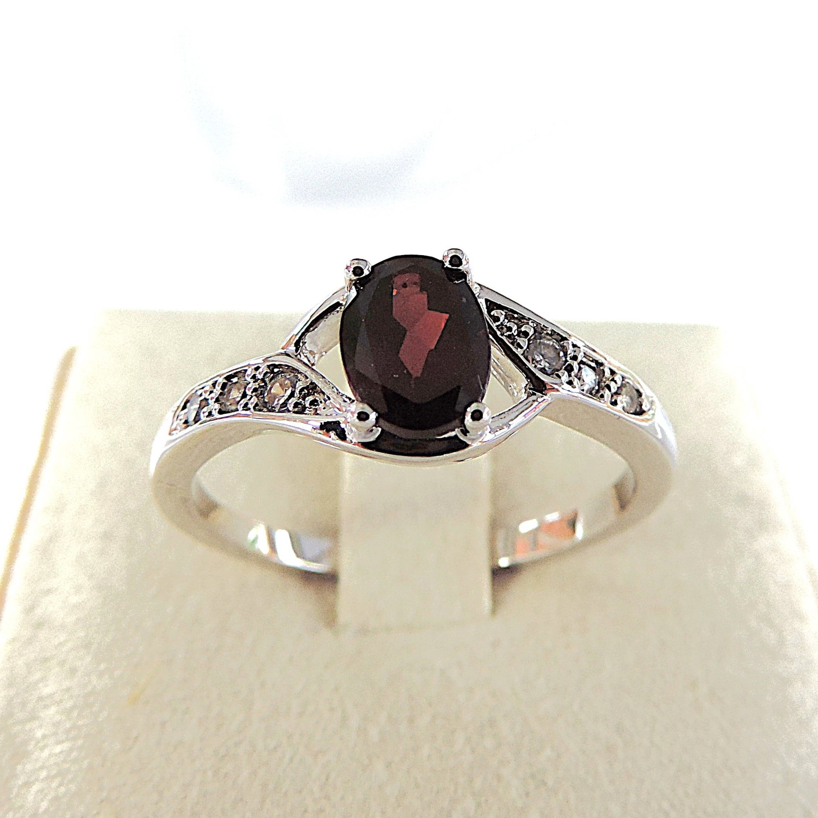 925 Silver Crimson Red Topaz & Diamond Ring 'New' - 2