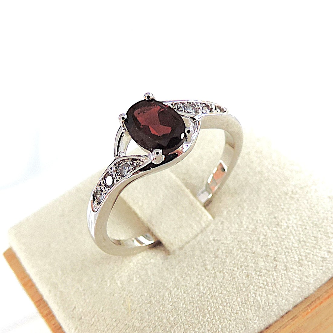 925 Silver Crimson Red Topaz & Diamond Ring 'New' - 3