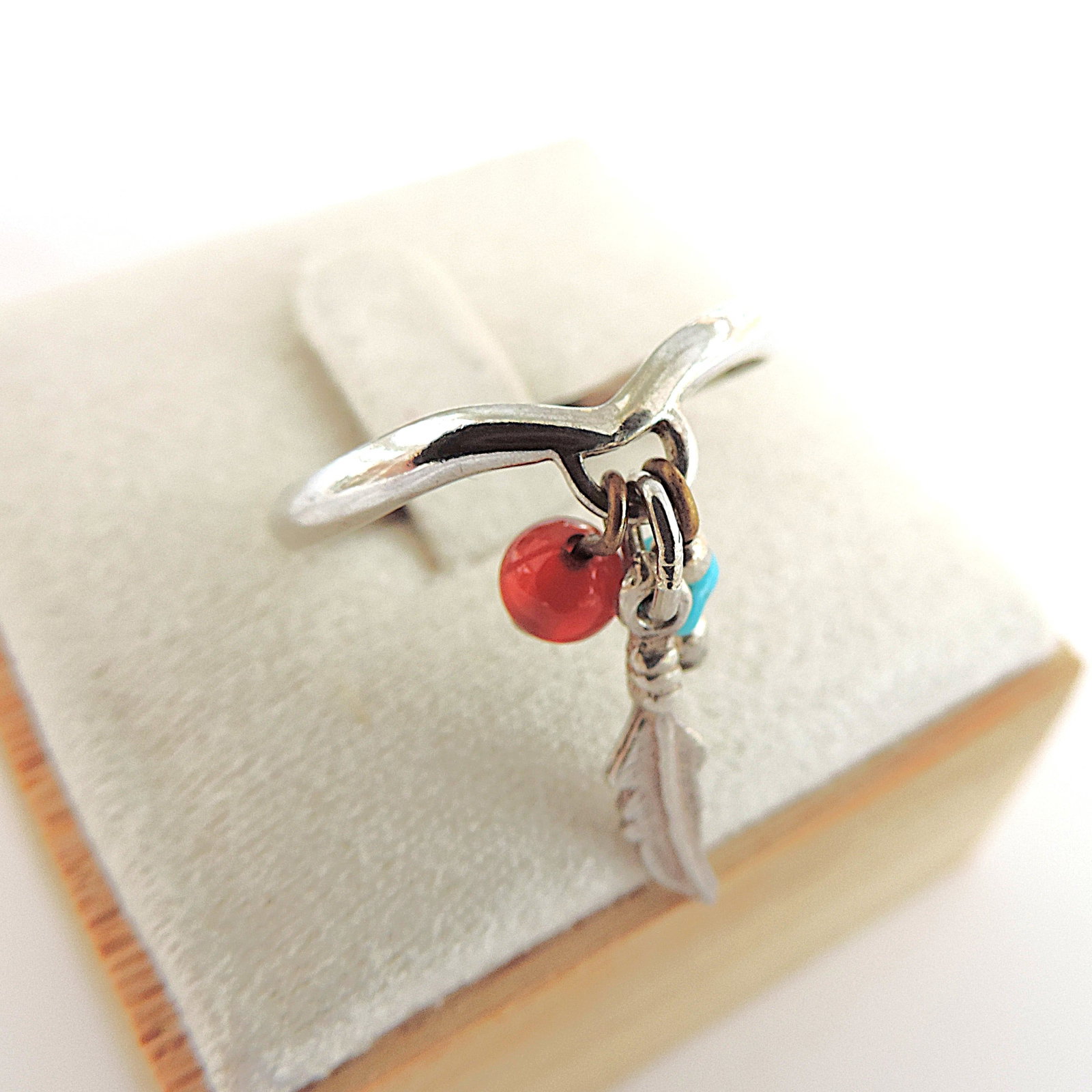 Vintage 925 Silver Navajo Wishbone Feather Ring - 2