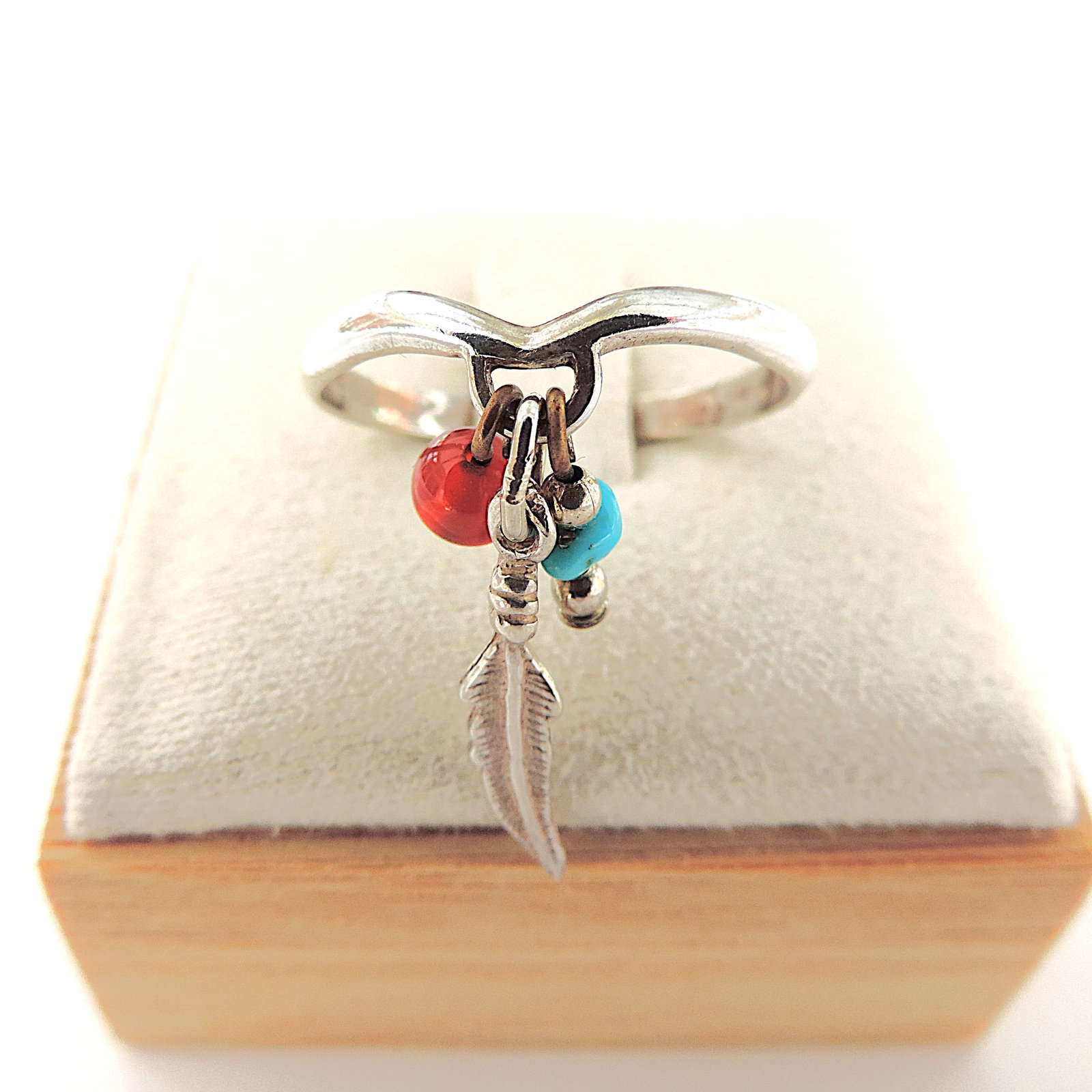 Vintage 925 Silver Navajo Wishbone Feather Ring - 3
