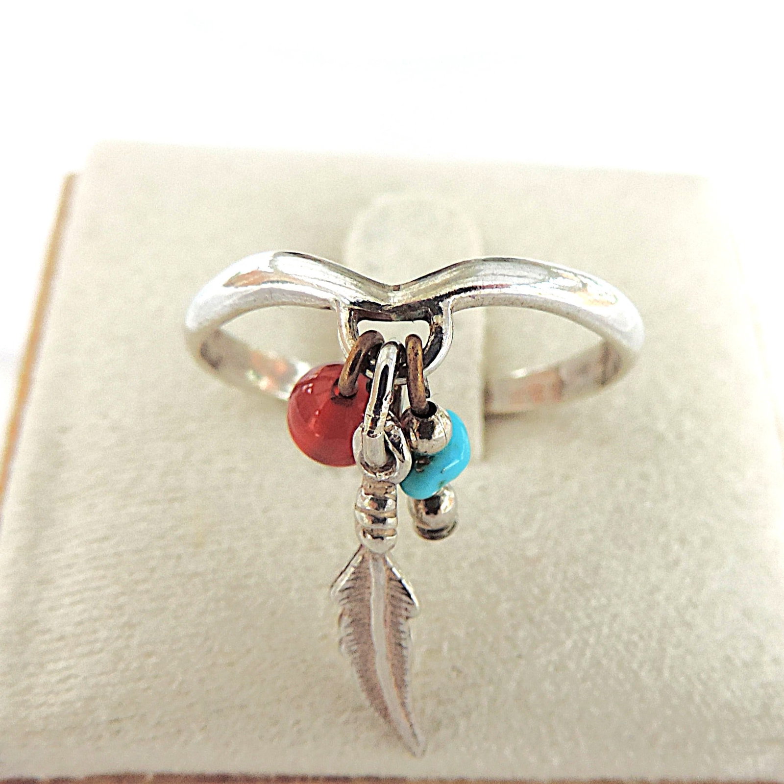 Vintage 925 Silver Navajo Wishbone Feather Ring - 4
