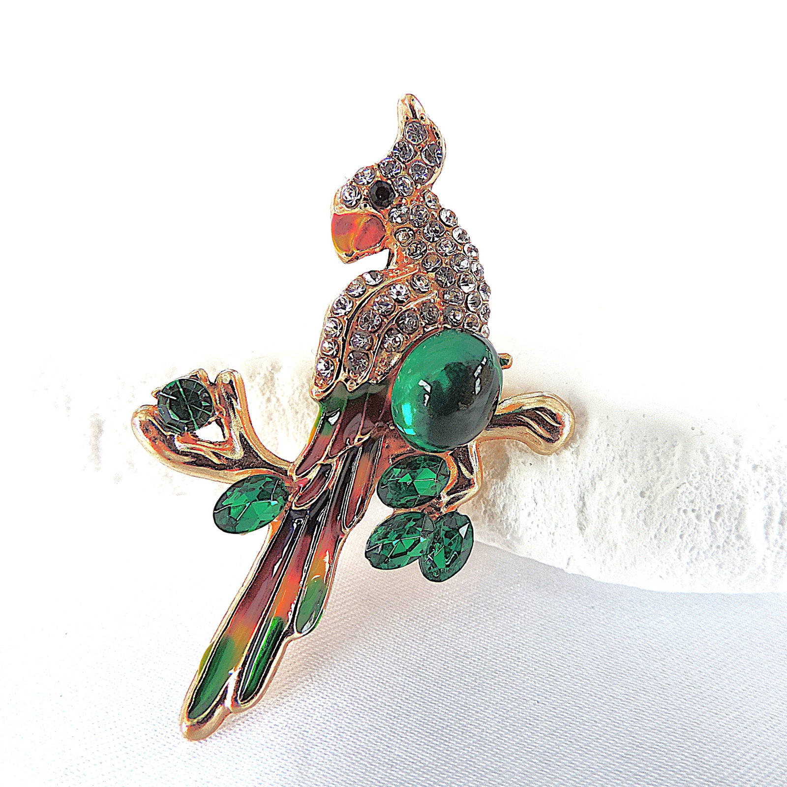 Rhinestone Crystal Parrot Brooch - 3
