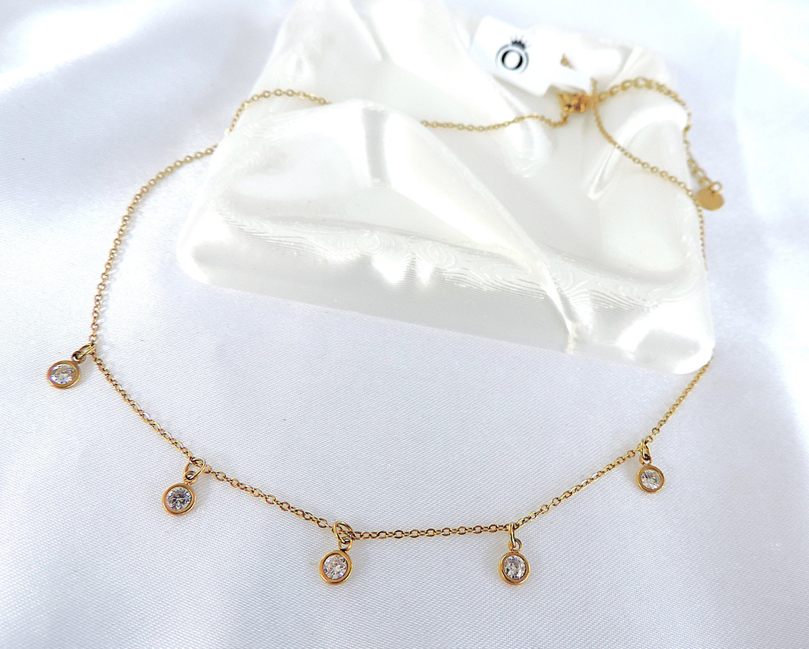 18K Gold Plated Dangling Gemstone Necklace 'New' - 2