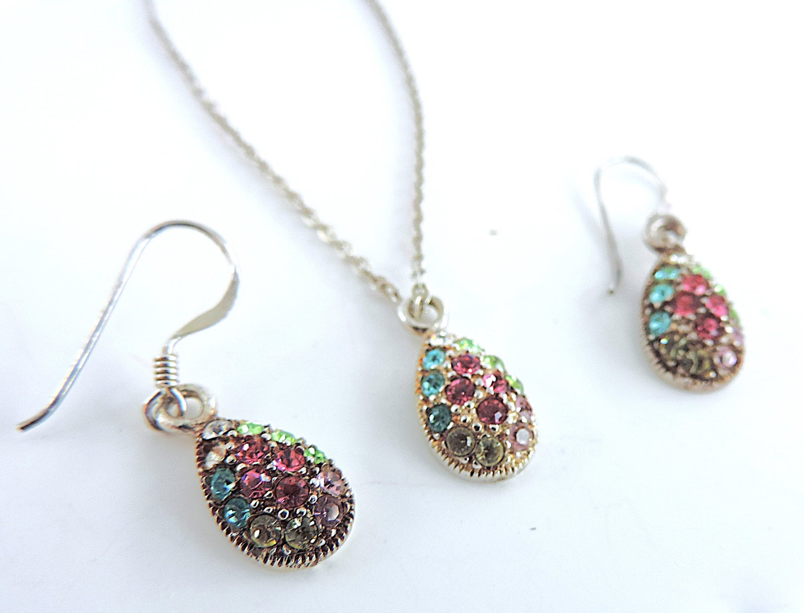 925 Silver Multi-Colour Topaz Gemstone Necklace & Earrings 'New' - 2