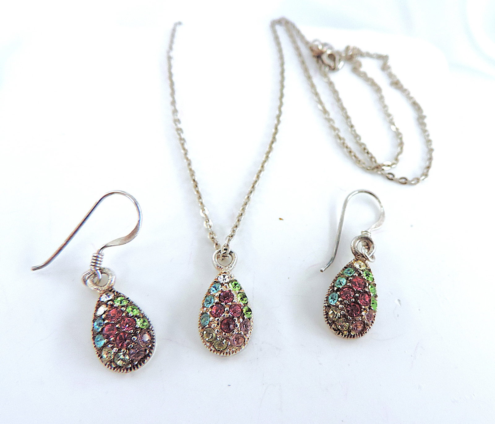 925 Silver Multi-Colour Topaz Gemstone Necklace & Earrings 'New' - 3