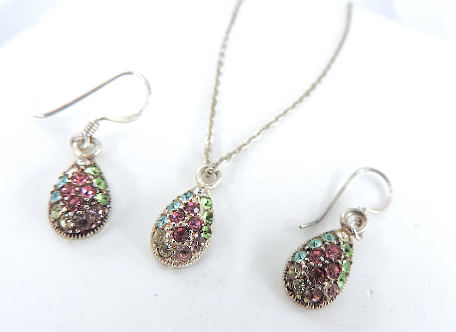 925 Silver Multi-Colour Topaz Gemstone Necklace & Earrings 'New' - 5