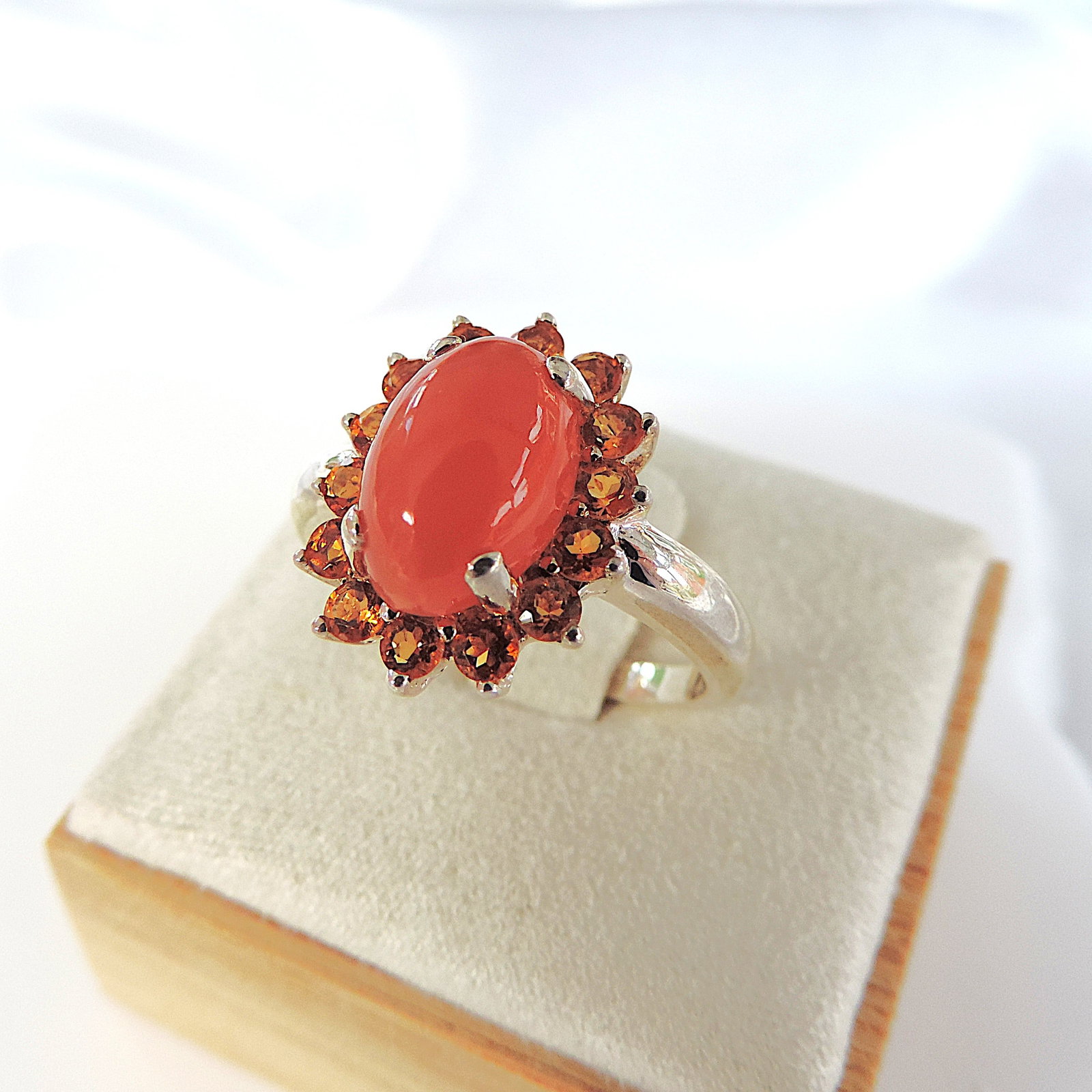 Sterling Silver 5 Carat Cabochon Spessartite Gemstone Ring 'New With Gift Box' - 2